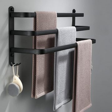 Houhence Handtuchhalter Handtuchhalter Schwarz Matt Wand Handtuchhalter (60 cm, drei Stangen), Kein Bohren für die Installation erforderlich