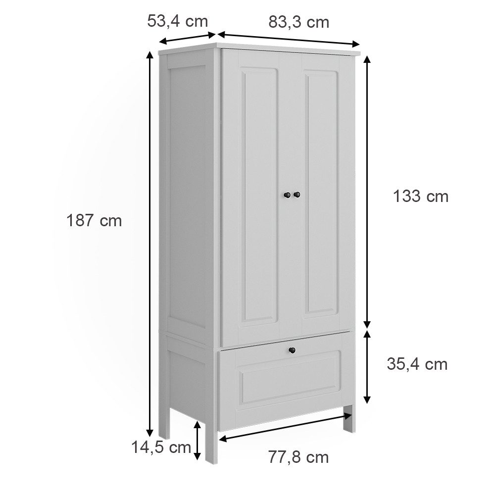 VitaliSpa® Kleiderschrank Ajaton, Weiß, 83.3 x 187 cm (1-St)