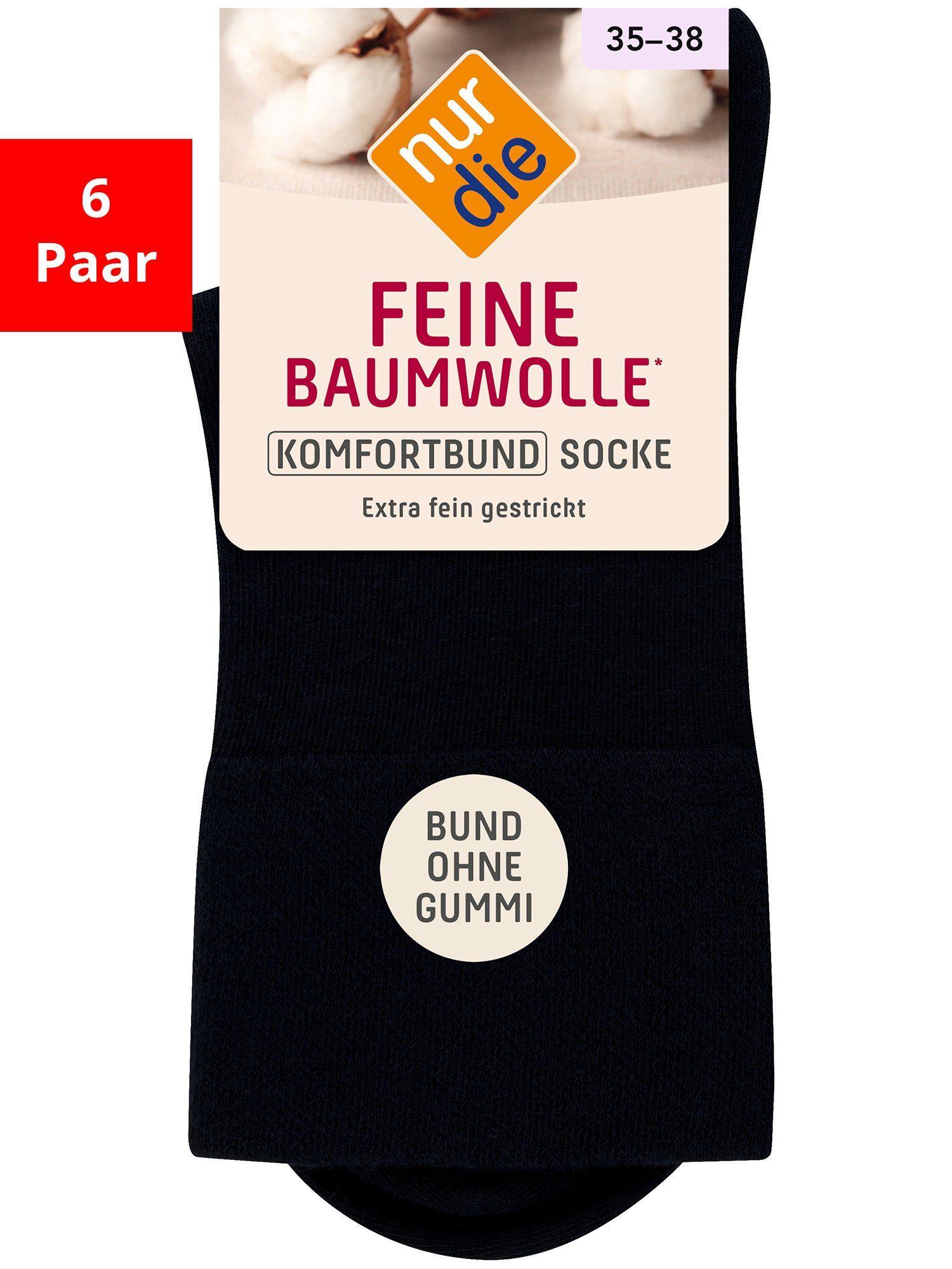 Nur Die Freizeitsocken Baumwolle Komfort (6-Paar) schwarz