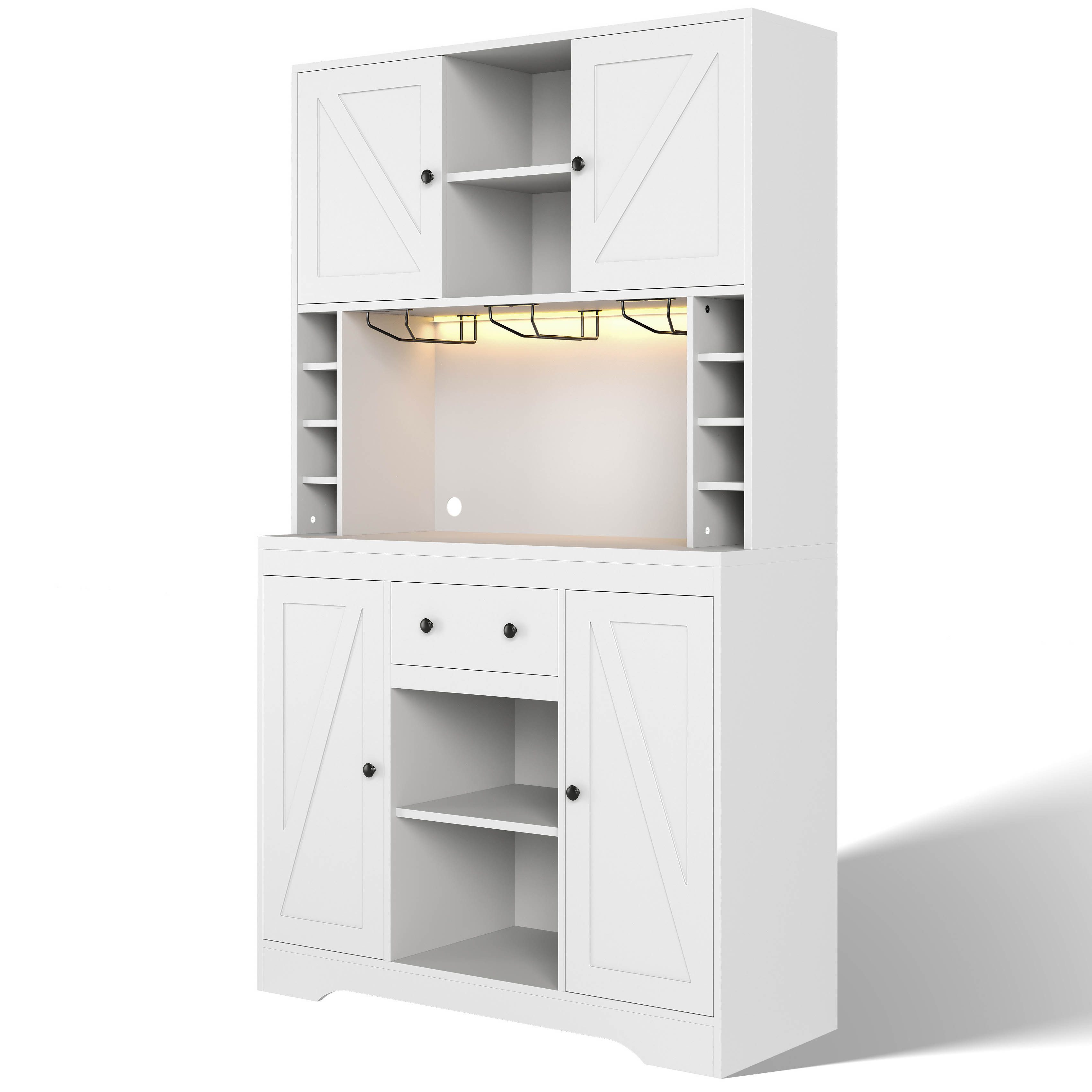 Welltin Weinschrank Hochschrank und Küchenschrank mit Weinfunktionen Weinschrank mit Böden Schublade LED Licht und Steckdosen