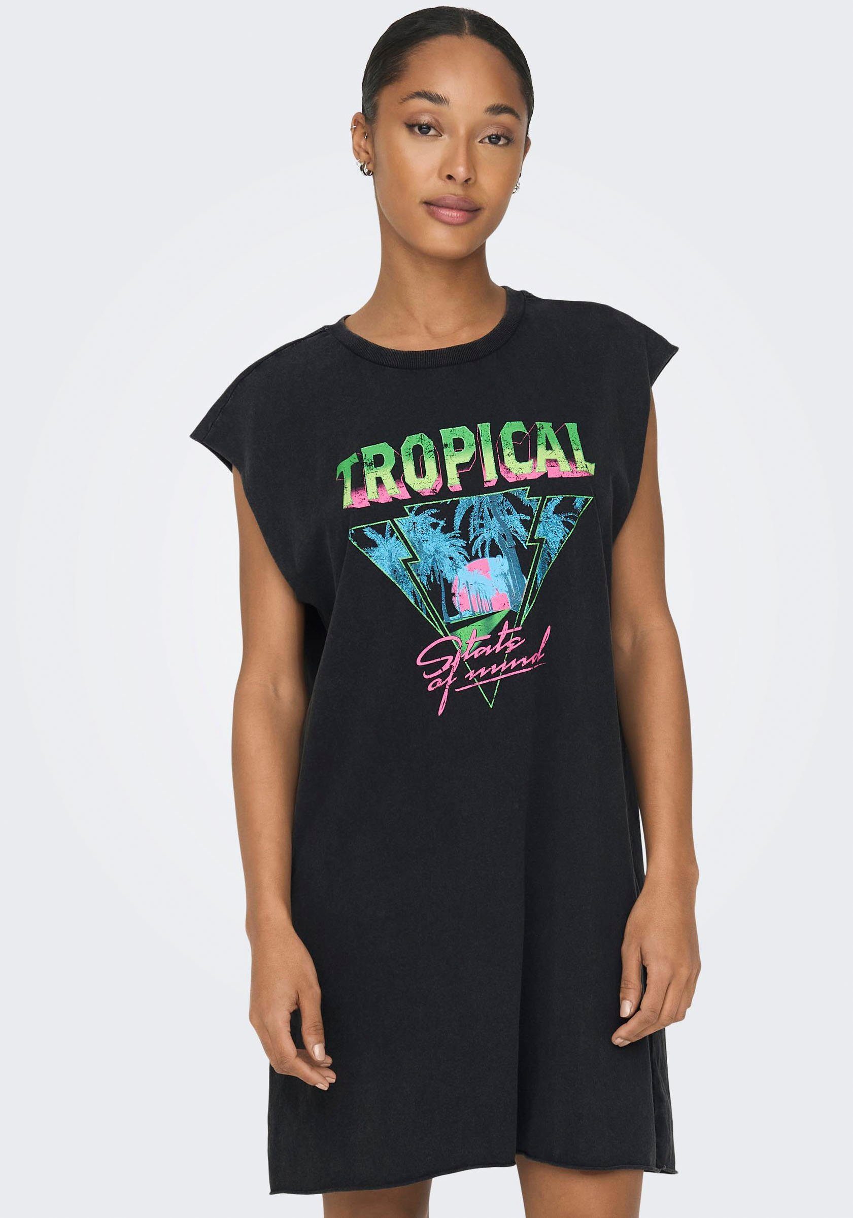 S/L ONLLUCY JRS DRESS Print:Tropical ONLY Shirtkleid BOX Black PALMS