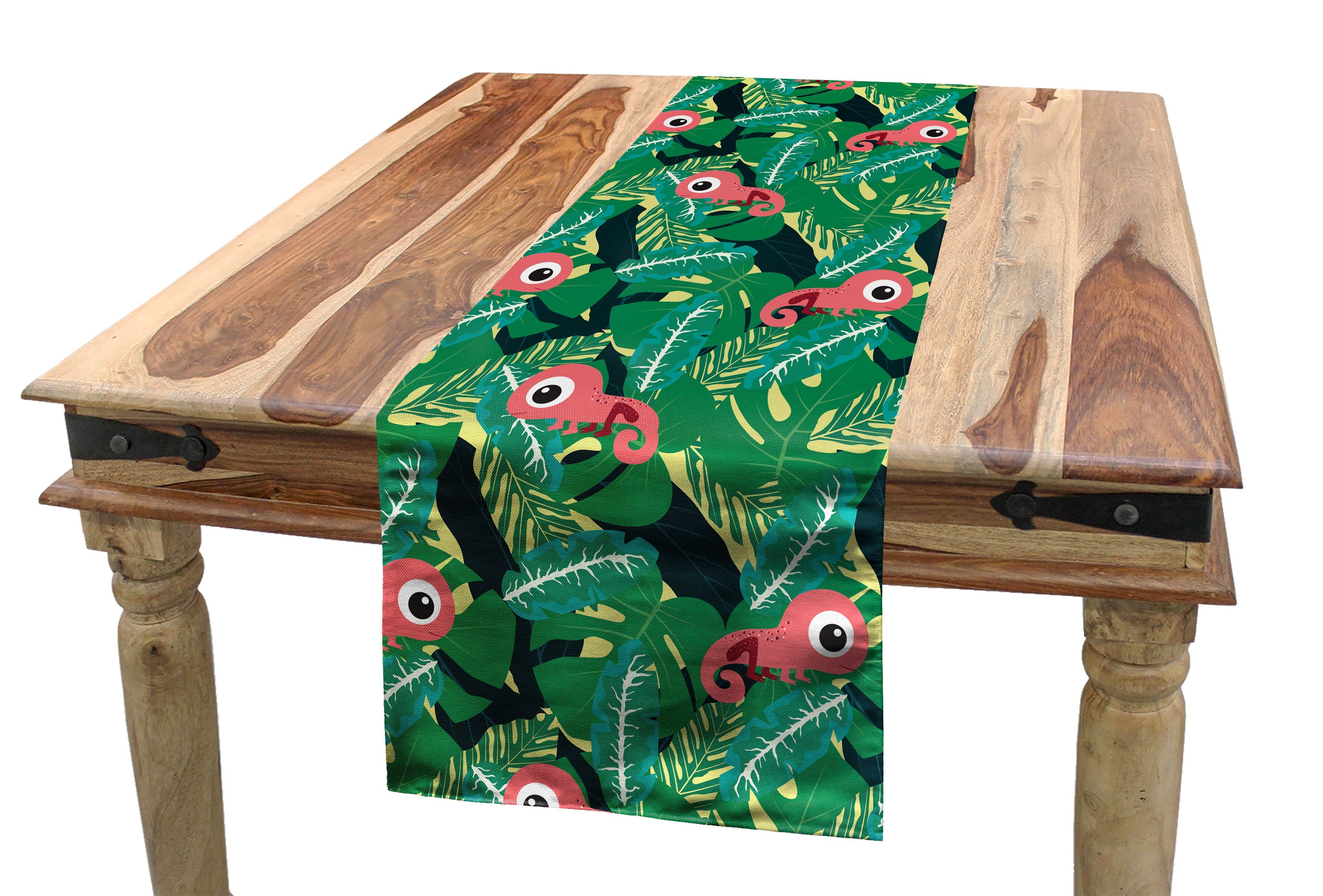 Abakuhaus Tischläufer Esszimmer Küche Rechteckiger Dekorativer Tischläufer, Insel Tropical Chameleons | Tischläufer