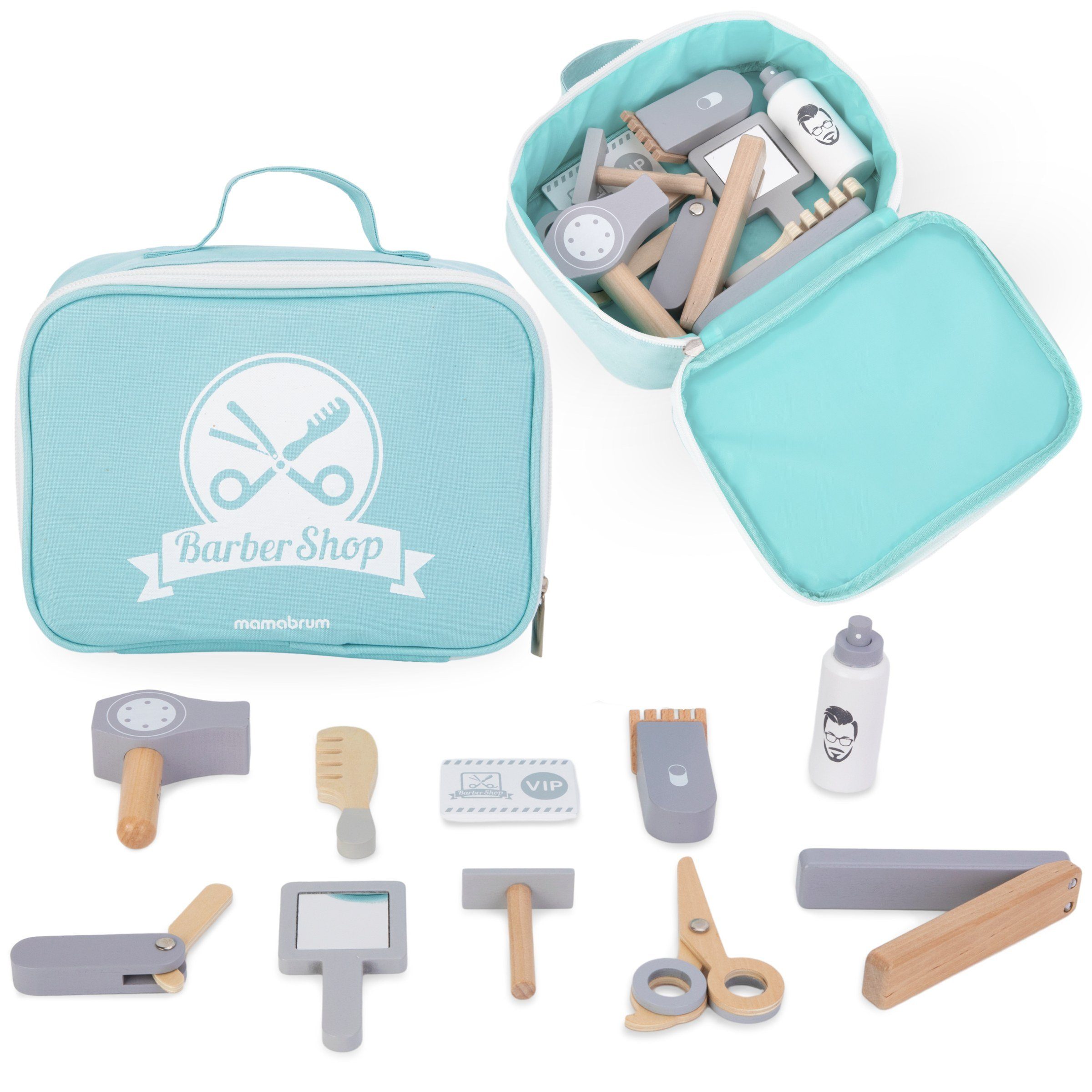 Mamabrum Spielzeug-Frisierkoffer Kinder-Friseurset – Kreatives Rollenspielspielzeug aus Holz