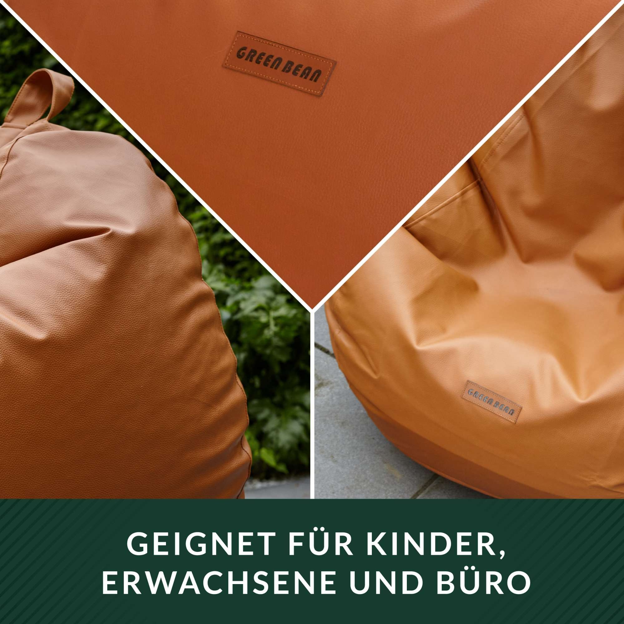 Green Bean Sitzsack Sitzsack Kunstleder Scoop Indoor (Indoor und Outdoor, abwaschbarer Bezug), Bean Bag Sitzkissen Sitzpuff Sitzsessel Bodenkissen Lounge – Bild 3 von 5