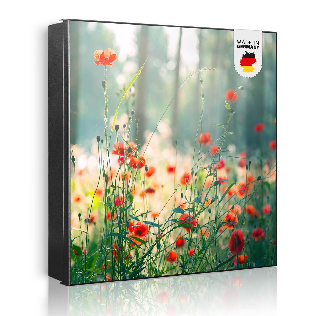 banjado Schlüsselkasten aus Metall mit Motiv Waldmohn (Stahl Gehäuse, mit 32 Haken, beschreibbar & magnetisch), 30 x 30 x 5 cm