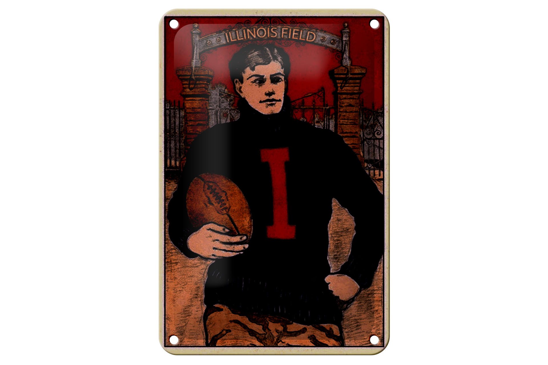 Femer GmbH Metallschild American Football 12x18cm Illinois field, (1 St), gewölbte Oberfläche, abgerundete Ecken, umgeschlagene Kanten