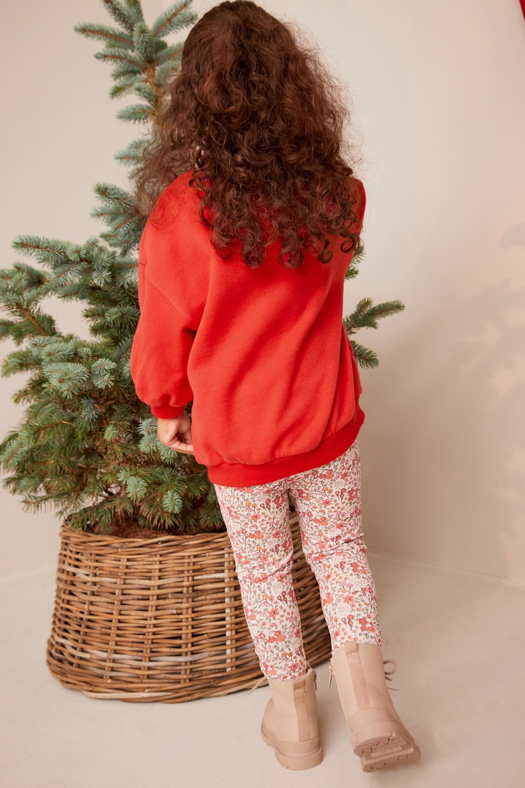 Leggings Sweatshirt aus Shirt (2-tlg) Next Reindeer Leggings & und Weihnachtsset Red