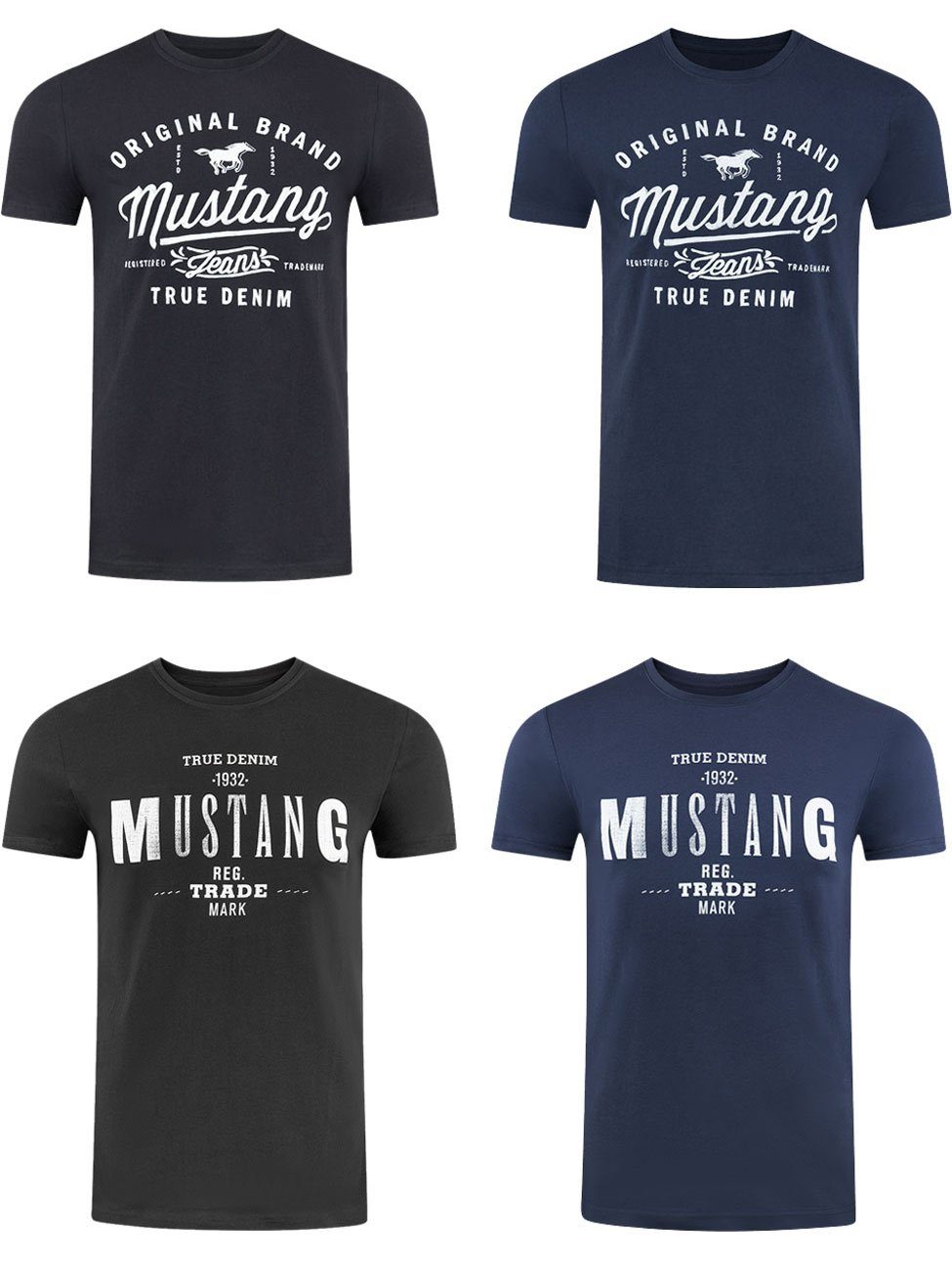 MUSTANG T-Shirt Herren Printshirt Alex C Basic Print Regular Fit (4-tlg) Kurzarm Tee Shirt mit Rundhalsausschnitt aus 100% Baumwolle