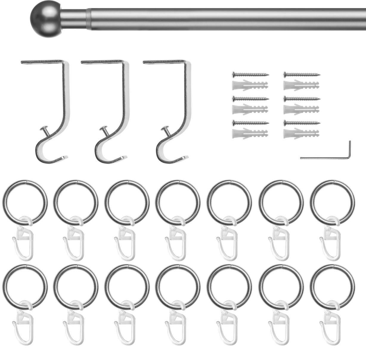 Gardinenstange Gardinenstange Vorhangstange 20 Ø für Einläufige Gardinen Metall, Kugel, - ausziehbar, Ringen matt ORIGINAL, mit ausziehbar, LICHTBLICK 1 130 240 cm, mm, läufig 20 mm, 1-läufig, und Stores.