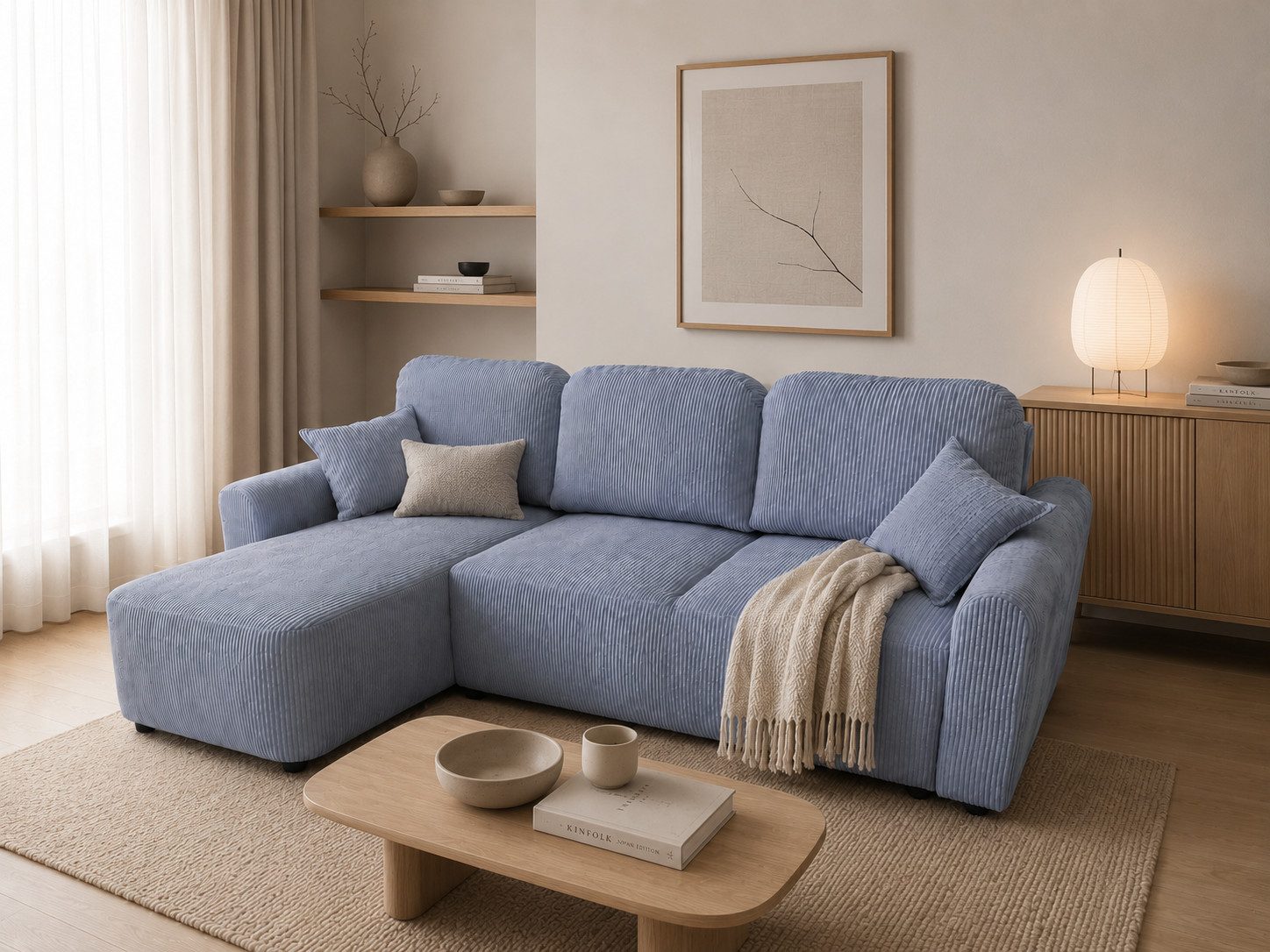 Labett Ecksofa Ecksofa HENRY mit Schlaffunktion, Bettkasten, Cordbezug, Made in Europa, Universelles Ecksofa