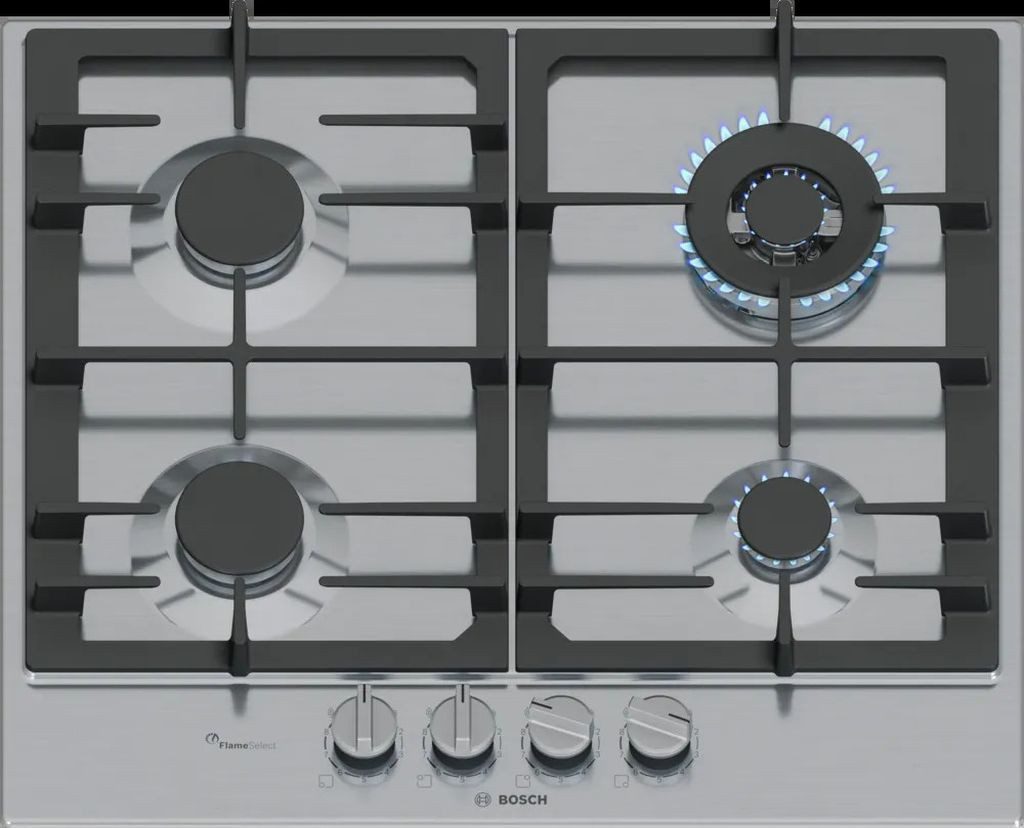 BOSCH Backofen-Set Backofen Hydrolyse Pizzafunktion + Gaskochfeld FlameSelect Edelstahl, mit 1-fach Teilauszug