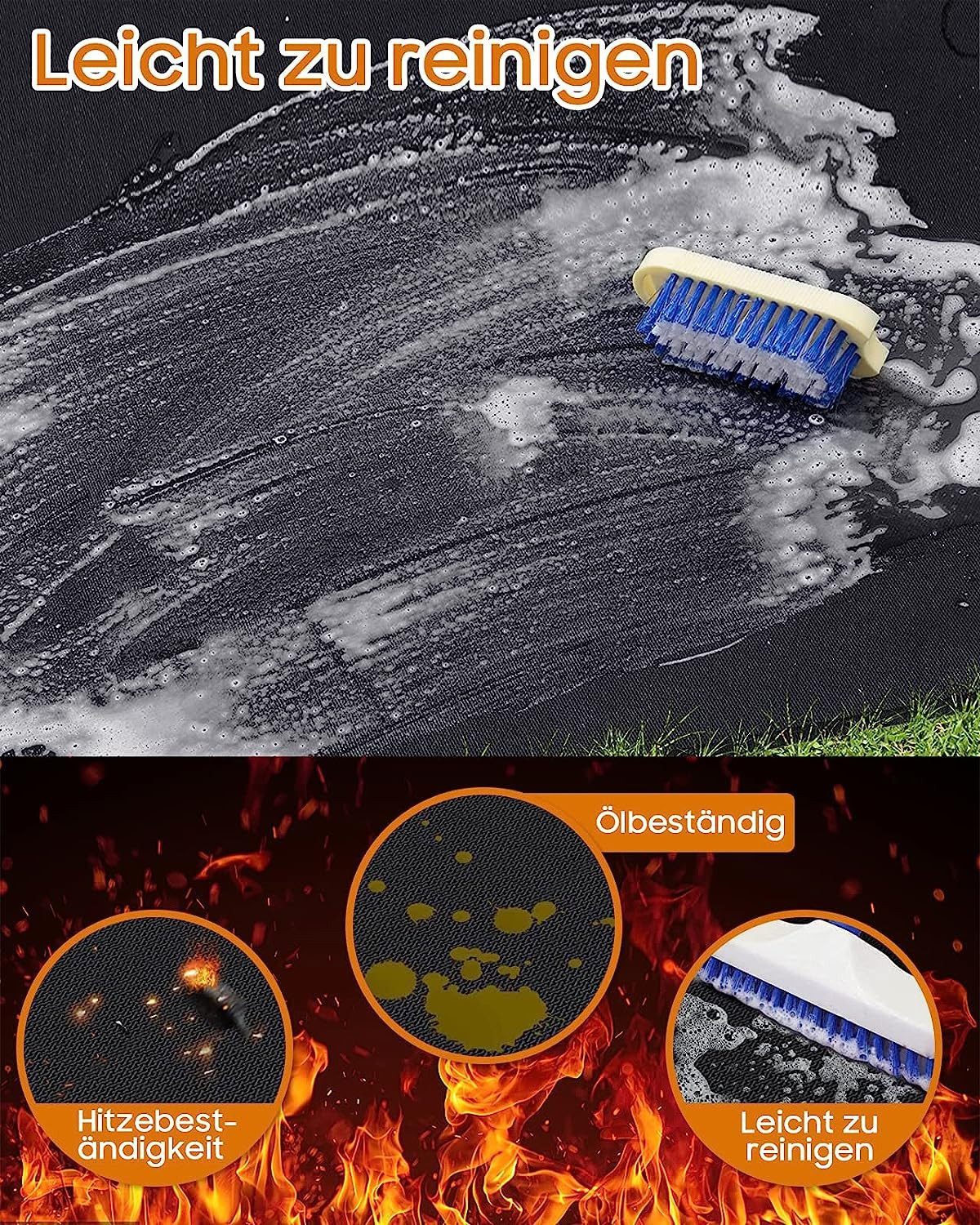 POPOLIC Bodenschutzmatte Feuerfeste Unterlage Bodenschutzmatte Kamin Herd Grill Teppich Schwarz, 127*97cm, Rutschfeste Schutzmatte Flammfeste Unterlage