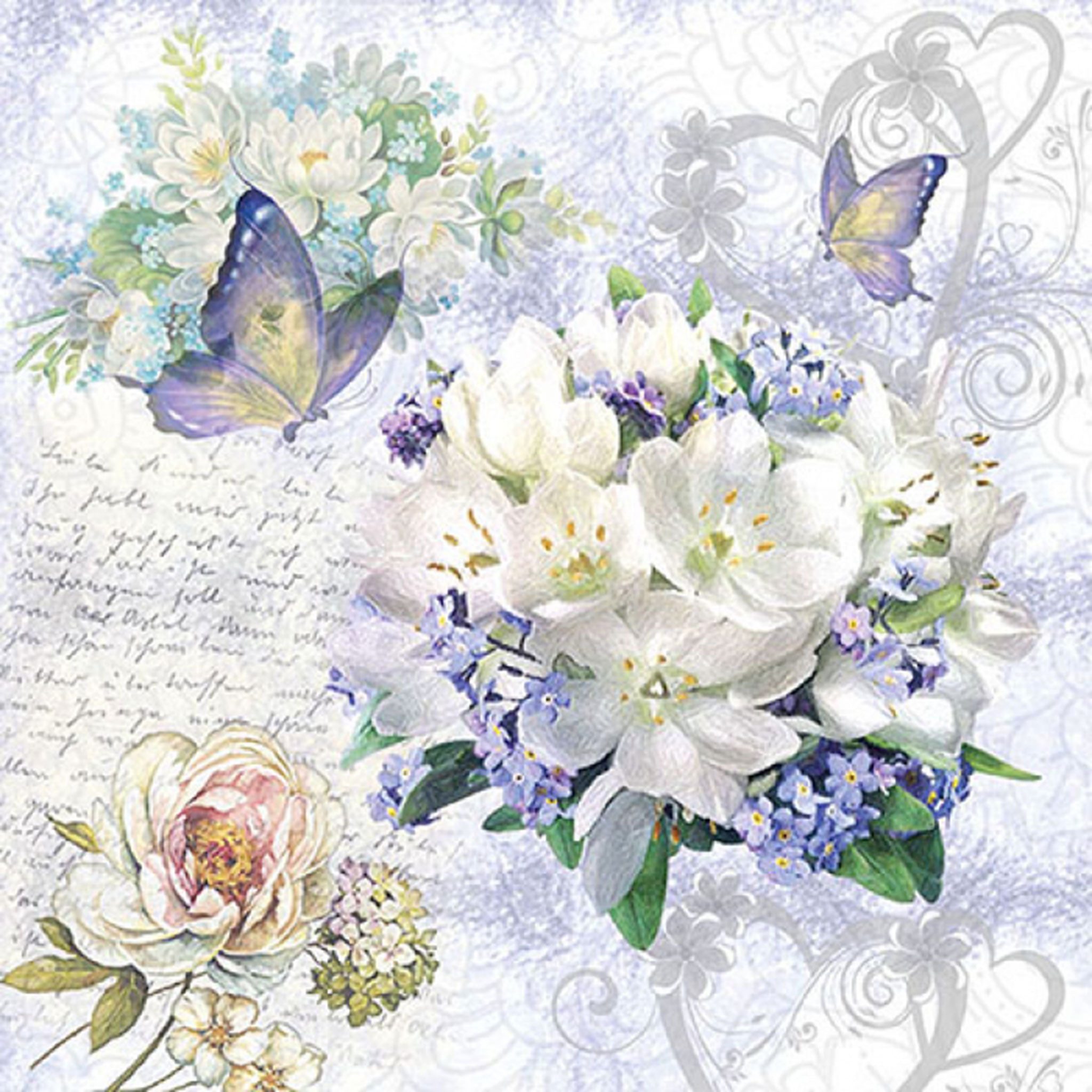 Ambiente Luxury Paper Products Papierserviette, Servietten Papier 33x33cm 3-lagig mit Lilien & Schrift Motiv 20 Stück