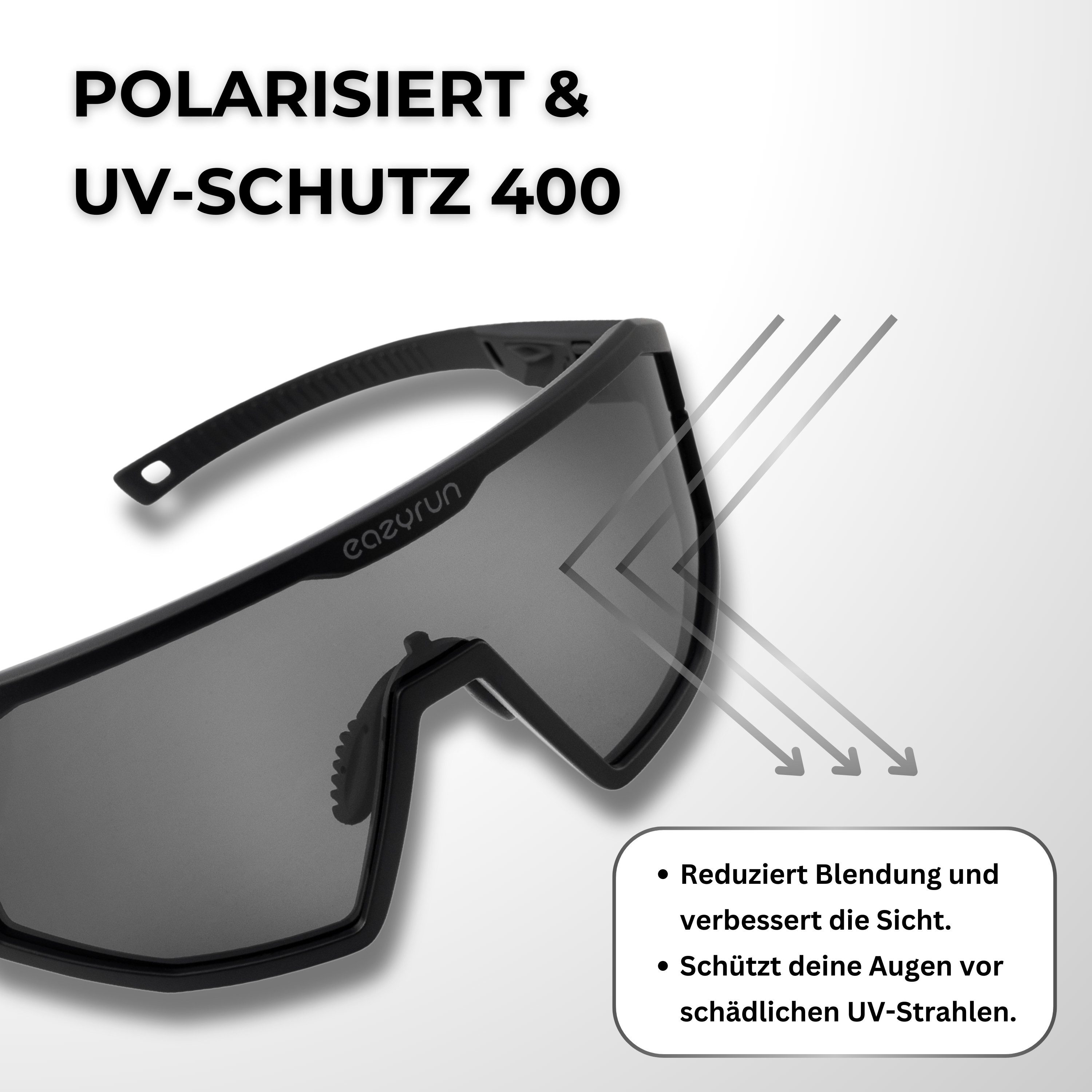 EyeAm Fahrradbrille, Sportbrille, Unisex Design, Für Sport, Rad, Laufen, MTB & Outdoor, (Modell: EAZYRUN), UV-Schutz 400