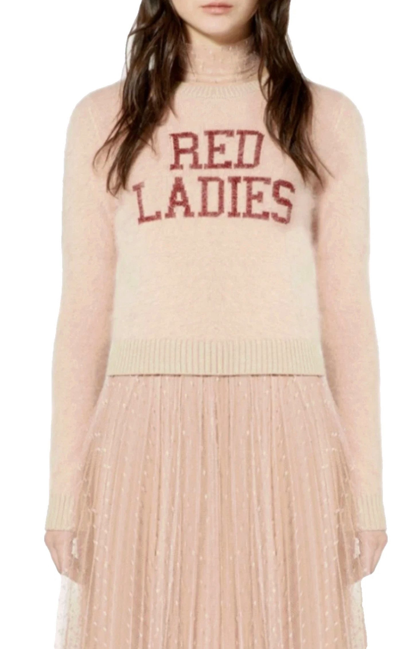 Valentino Strickpullover Red Ladies Cropped Jumper Pullover Stickerei/Intarsia-Schriftzug auf der Vorderseite