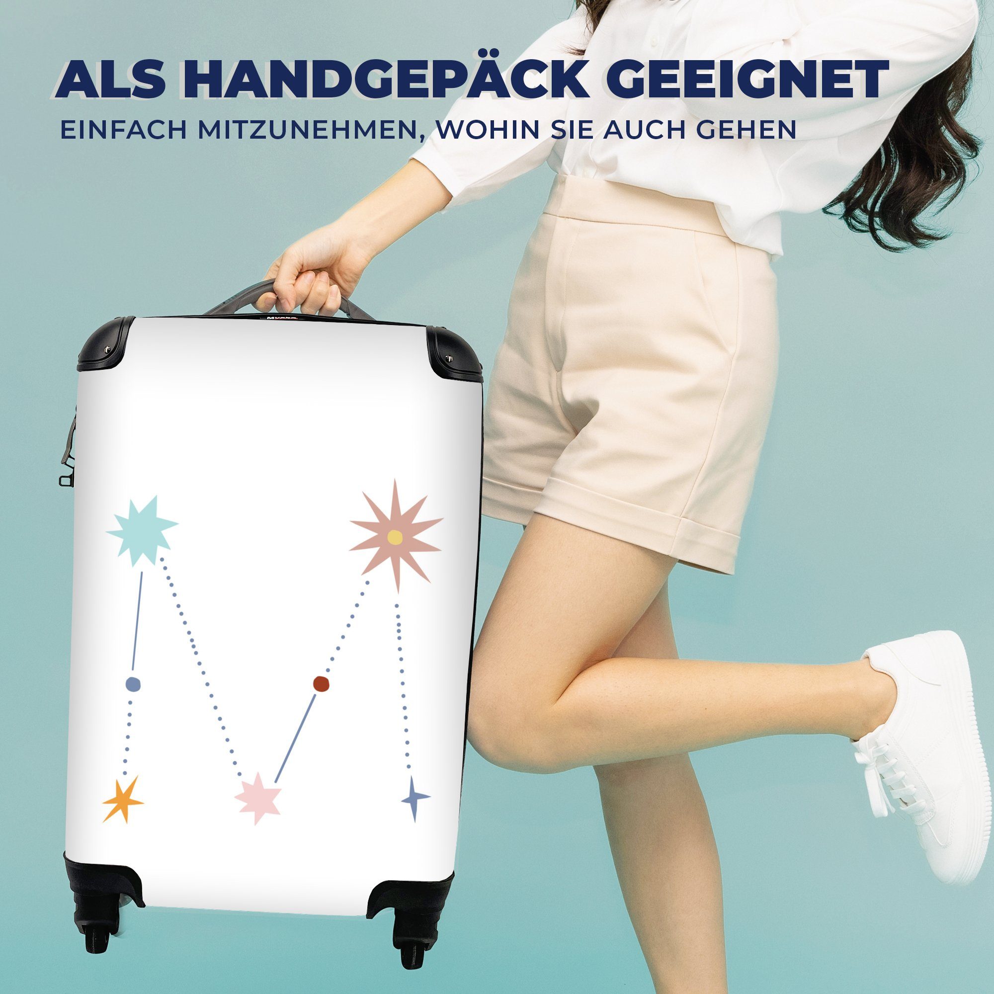 für Reisetasche rollen, Kinder M, 4 MuchoWow Alphabet - Rollen, mit Buchstaben - Trolley, - Handgepäck Reisekoffer Ferien, Handgepäckkoffer