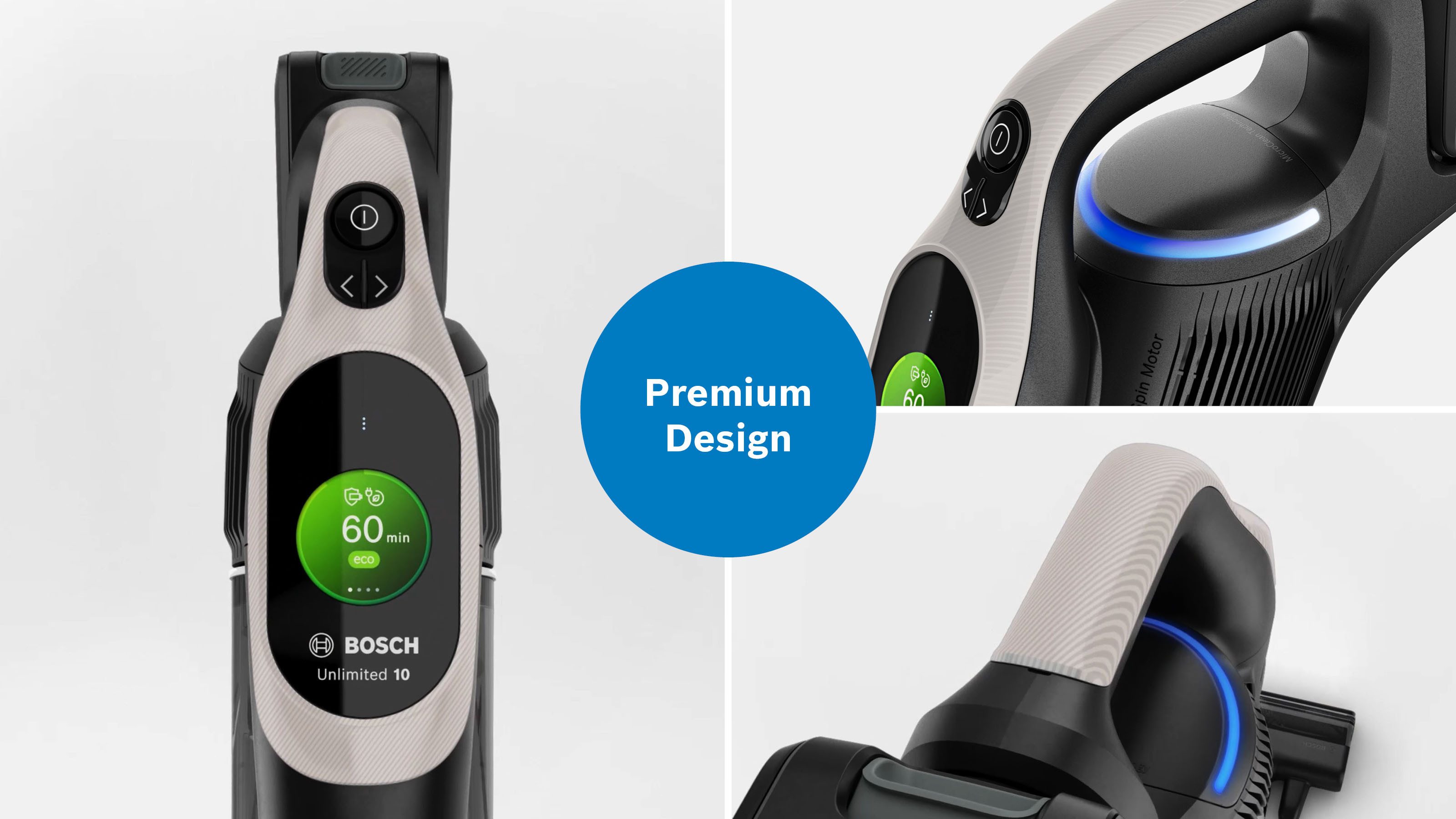 BOSCH Akku-Stielstaubsauger BTS1042GQC, 0 W, beutellos, Display, Knickrohr, HEPA-Filtersystem, Schnellladegerät, 2 Akkus, grau
