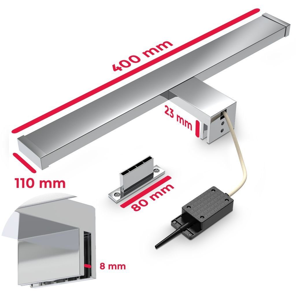 B.K.Licht Wandleuchte Spiegellampe IP44 600lm Badezimmer - BKL1230, LED fest integriert, Neutralweiß, Schminklicht Schrankleuchte 7W 4.000K 40cm Modern