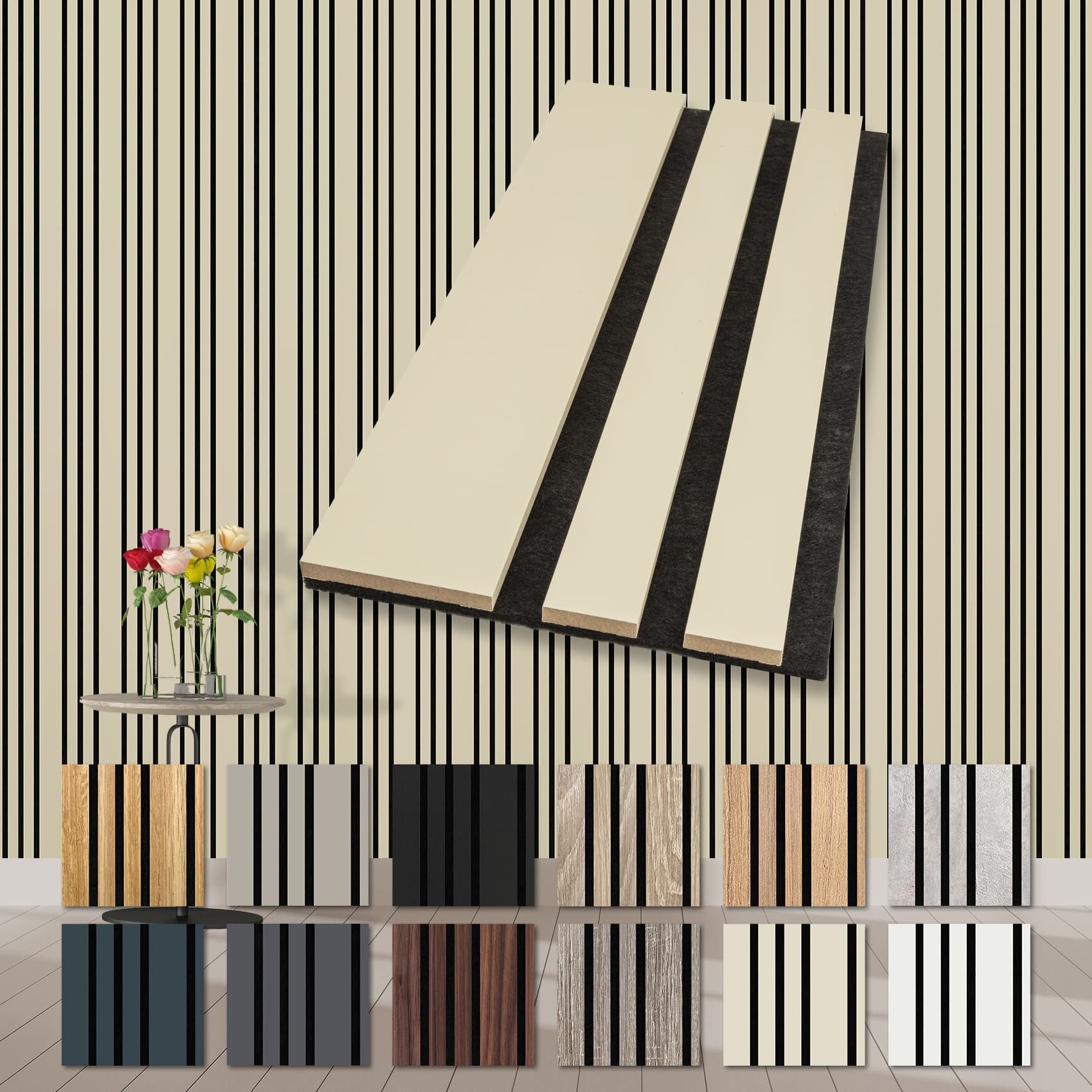 Hexim Wandpaneel, (Akustikpaneele Holz Musterstück Mila - flexible Holzpaneele Wanddeko Wand Kombipaneel Wandverkleidung innen Schalldämmung Akustikfilz beige Palomino)