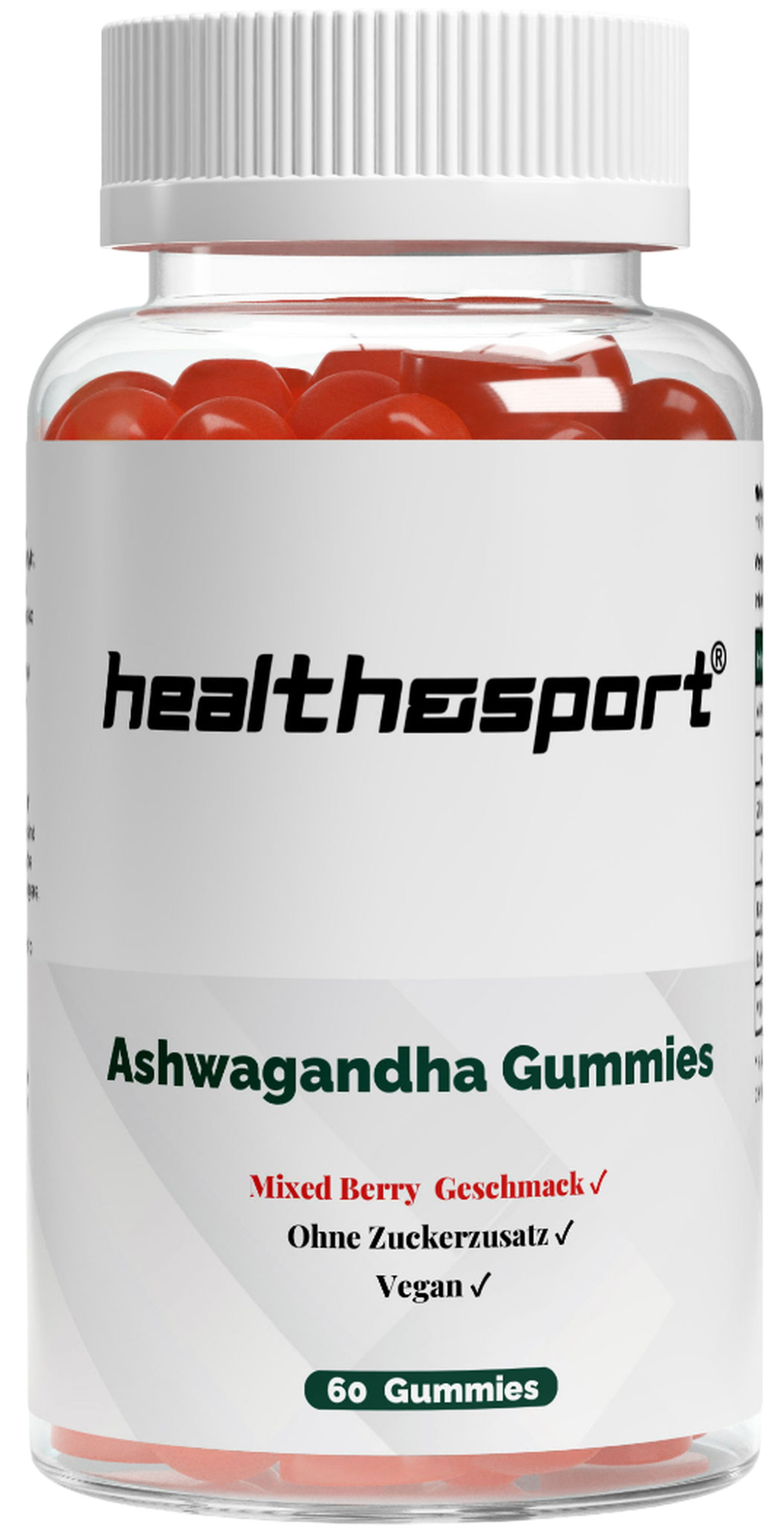 health&sport Ashwagandha Premium + Vitamin B6 Gummies Vegan – Energie & Vitalität Kapseln, 60 St., 180 g