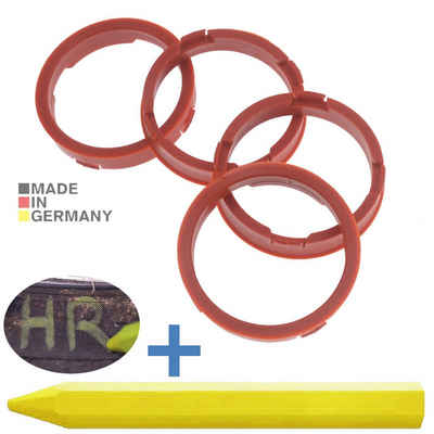 RKC Reifenstift 4X Zentrierringe Rot Felgen Ringe + 1x Reifen Kreide Fett Stift, Maße: 73,1 x 63,4 mm