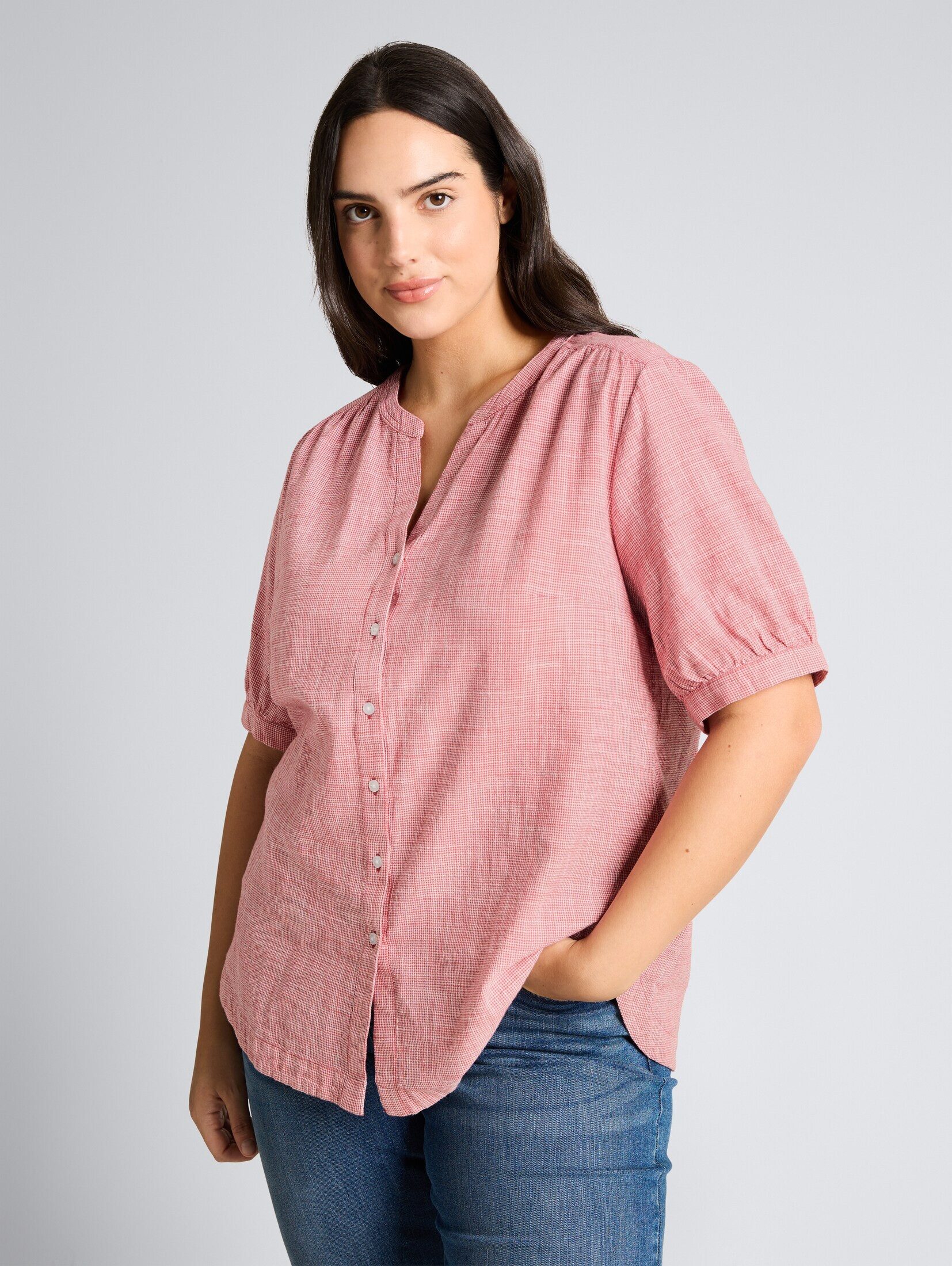 TOM TAILOR PLUS Kurzarmbluse Blusen & Shirts Plus Size - Bluse aus Baumwoll günstig online kaufen