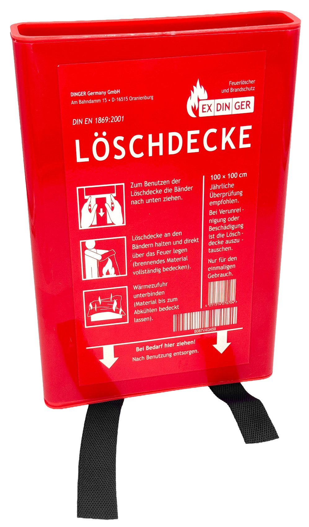 EXDINGER Löschdecke Feuerlöschdecke 100x100 cm in Kunststoffbox gemäß DIN EN 1869:2001, 100x100 cm, (1-St), rote Kunststoffbox
