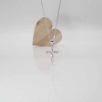 ELLAWIL Kreuzkette Silberkette mit Kreuz Anhänger Halskette Jesuskreuz Christus Kirche (Kettenlänge 40 cm, Sterlingsilber 925), inklusive Geschenkschachtel
