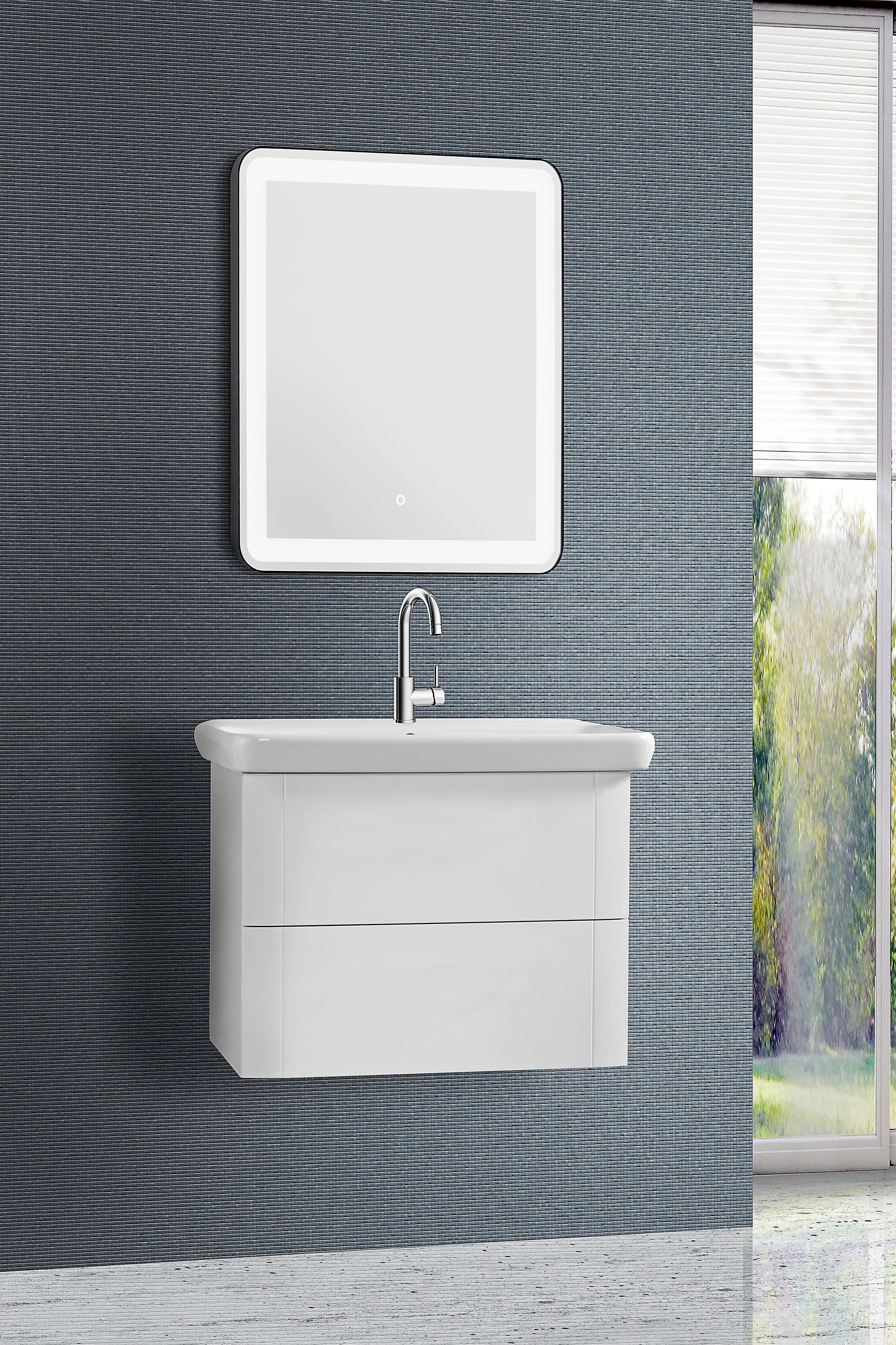 Badspiegel LED Spiegel Ecken Rahmen und angerundeten 1-St), schwarzem (Komplett-Set, Lana mit Spiegel