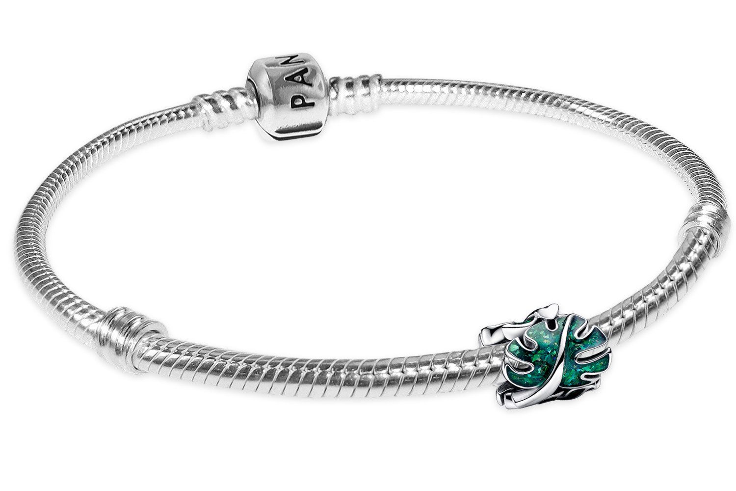 Pandora Charm-Armband Geschenk-Set Grüne Monstera-Blätter Silber günstig online kaufen