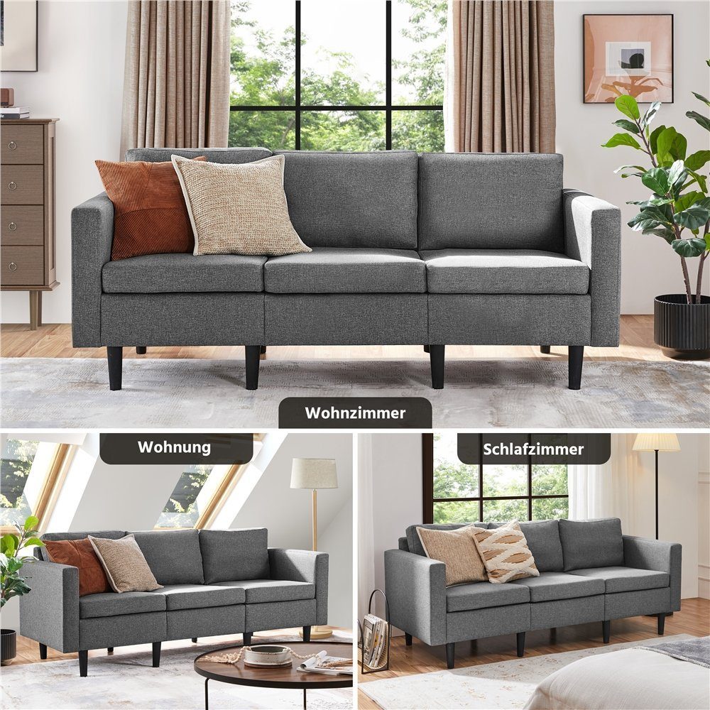 Yaheetech Schlafsofa, 3-Sitzer-Sofa Couch Polstersofa belastbar KG hellgrau 3 Personen, für max.340