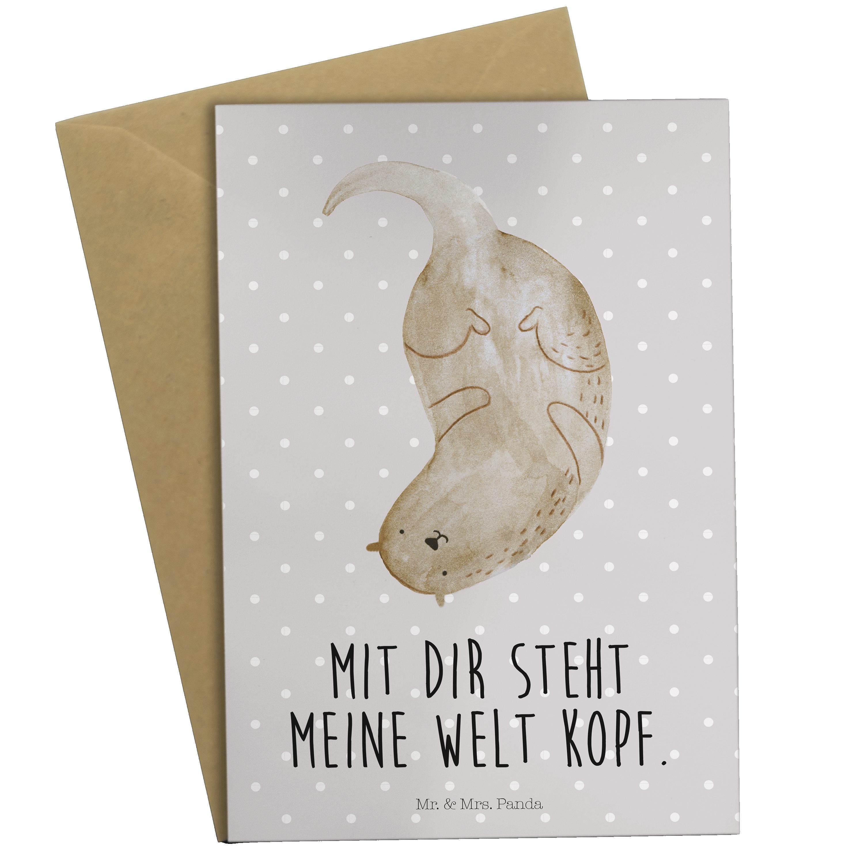Mr. & Mrs. Otter kopfüber Panda Karte - Geschenk, Grußkarte Pastell - Grau Seeotter, Fischotter