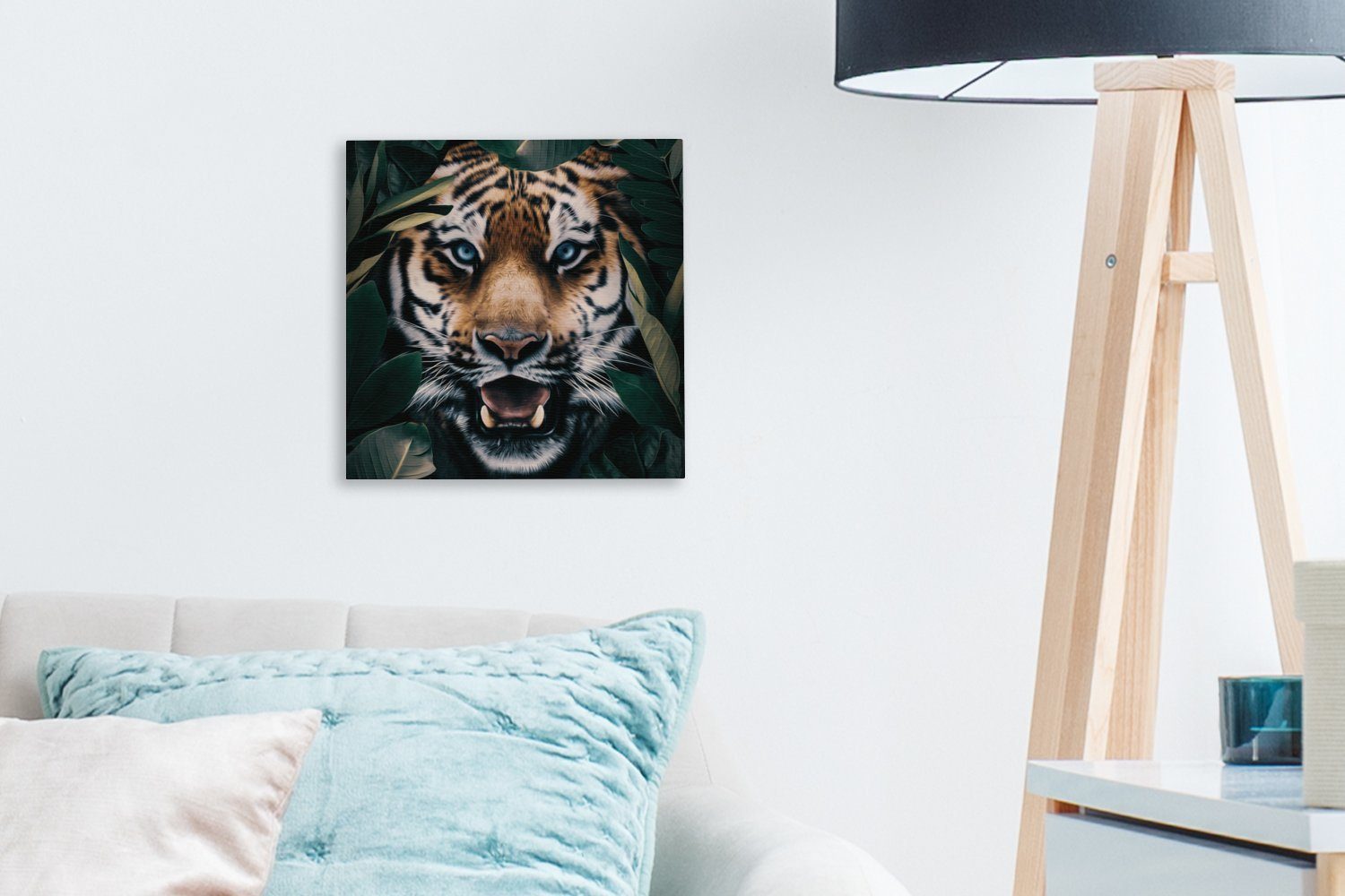 OneMillionCanvasses® Leinwandbild Wohnzimmer Tiere, Leinwand Tiger - (1 Schlafzimmer Bilder St), Blatt - für