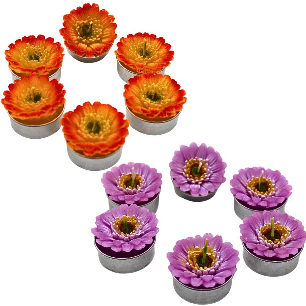 Dekohelden24 Teelicht 12er Set Teelicht in Form einer Gerbera,Tischkerze, Gerberakerze