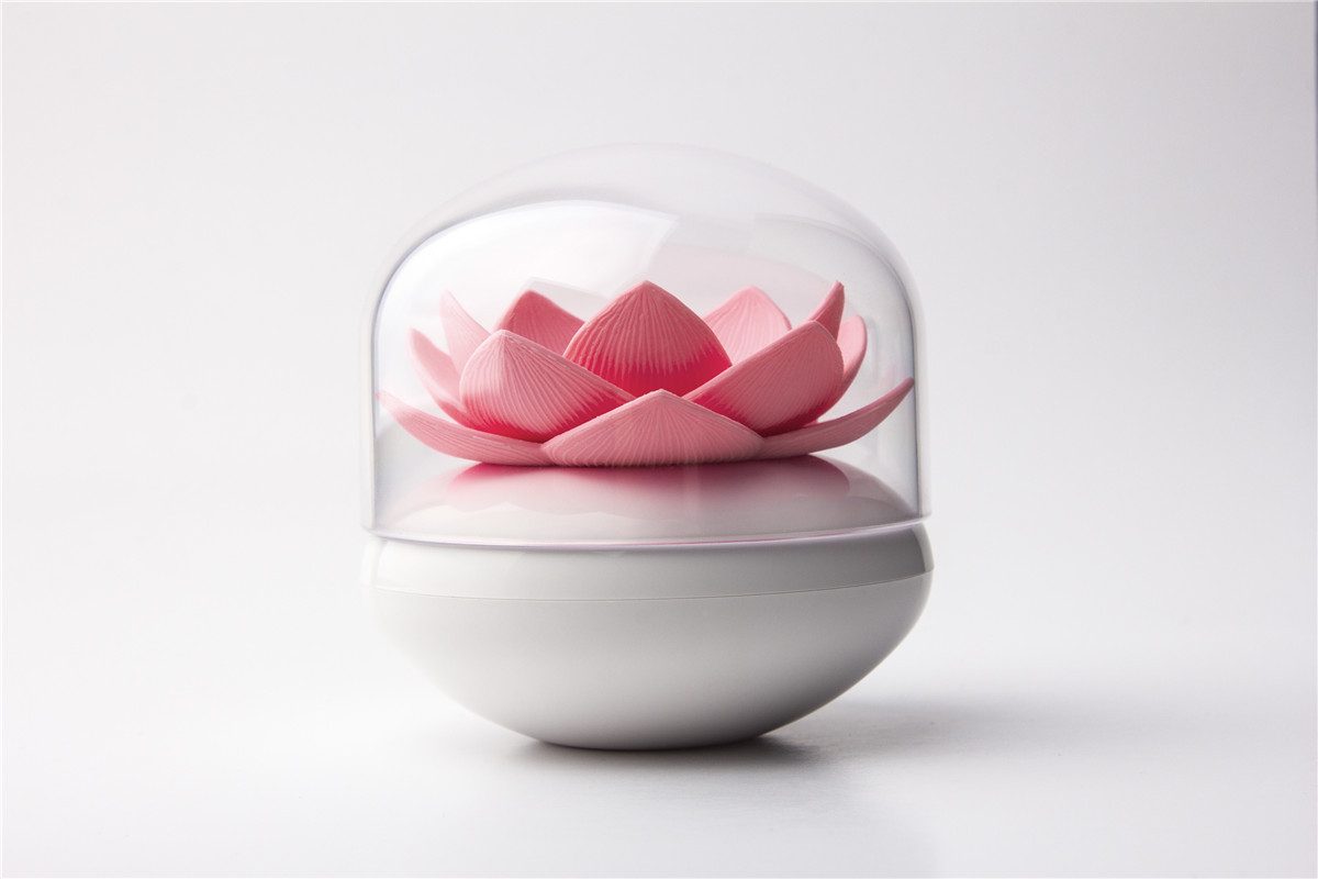 Qualy Design Wattestäbchenspender Lotus Blume, (Wattestäbchenhalter, hygienisch und dekorativ, 1-tlg., Kunststoff, ca. Ø 8 x 8 cm), Watte Stab Behälter Bad WC Weiß Schwarz