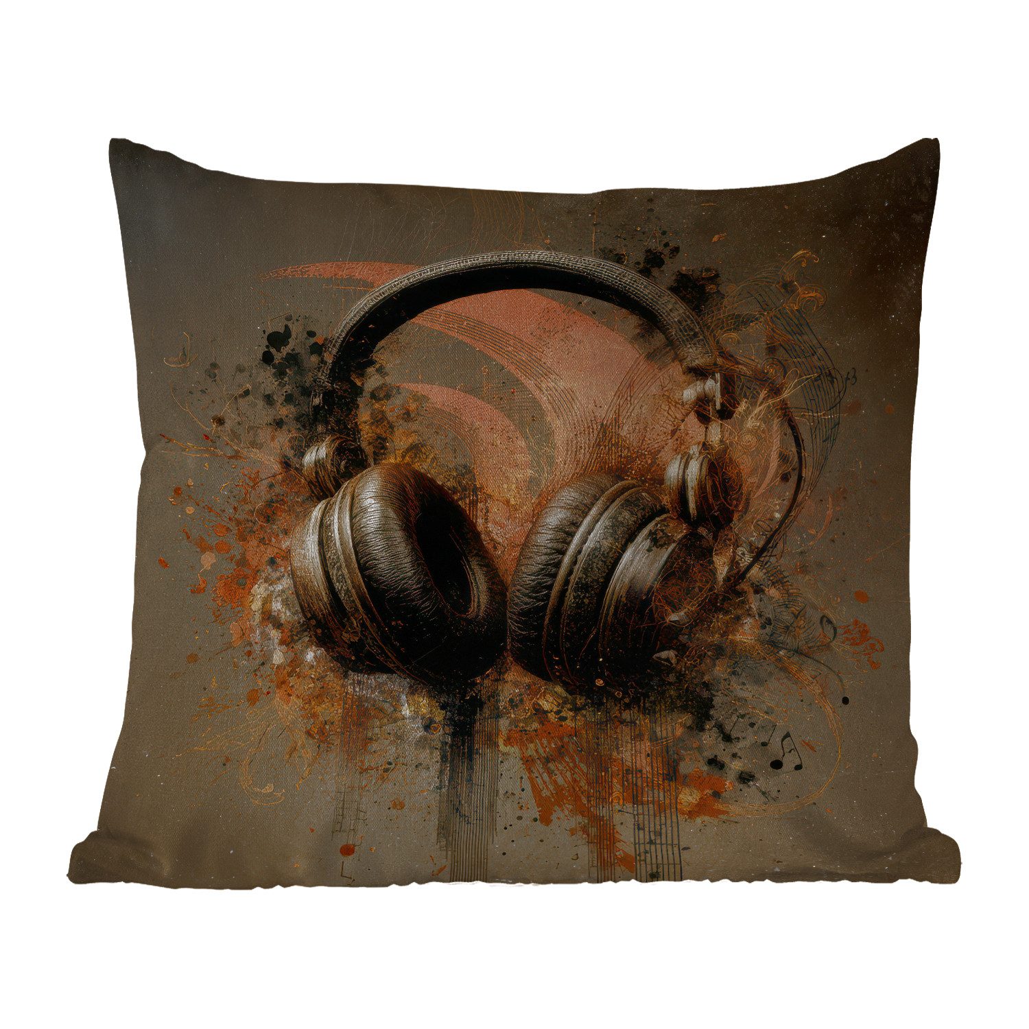MuchoWow Dekokissen Kopfhörer - Braun - Farbe - Vintage, Kissenhülle für den Außenbereich, Outdoor, Kissen, 60x60 cm
