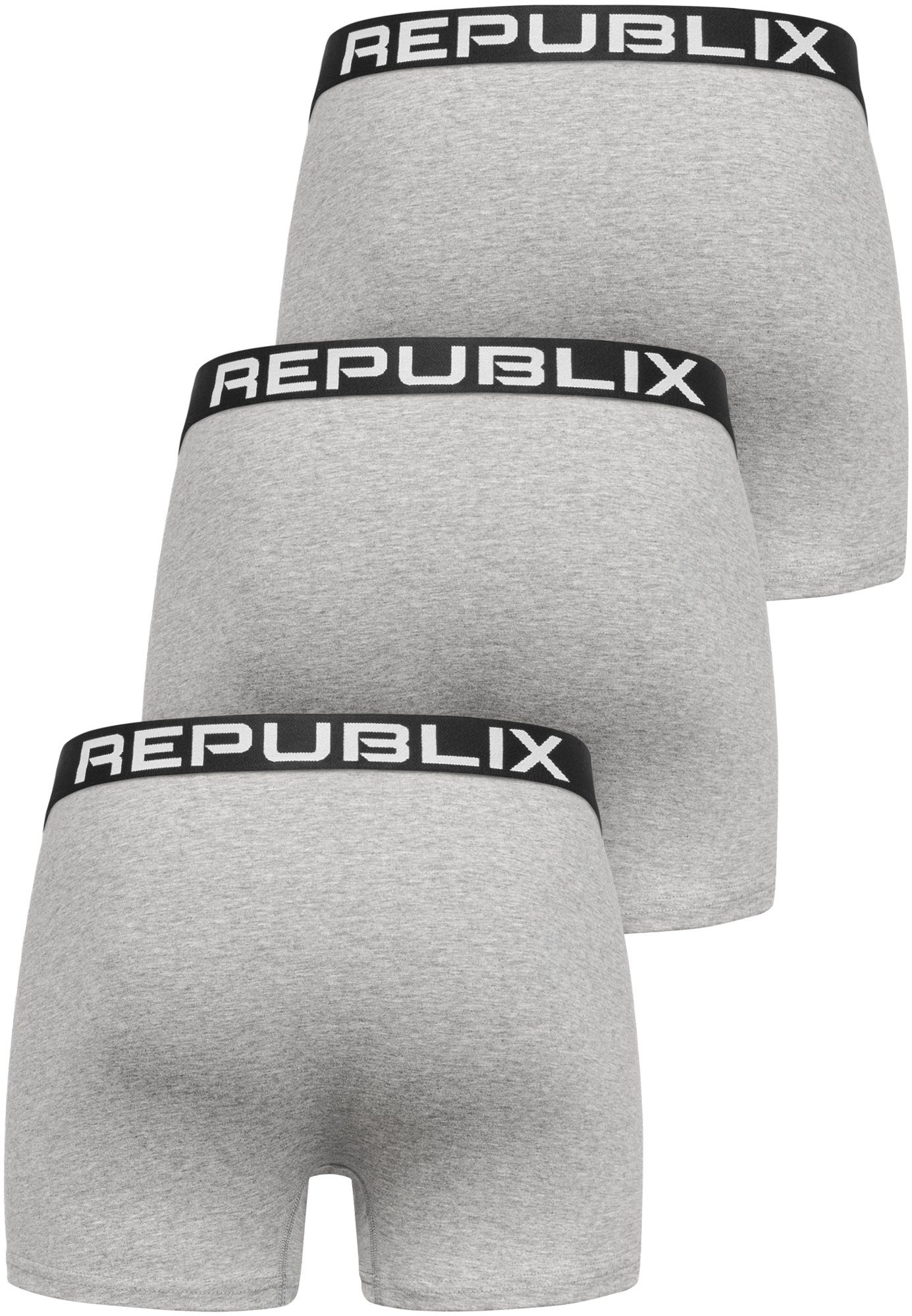 REPUBLIX Boxershorts DON (3er-Pack) Baumwolle Herren Männer Grau/Schwarz Unterhose Unterwäsche