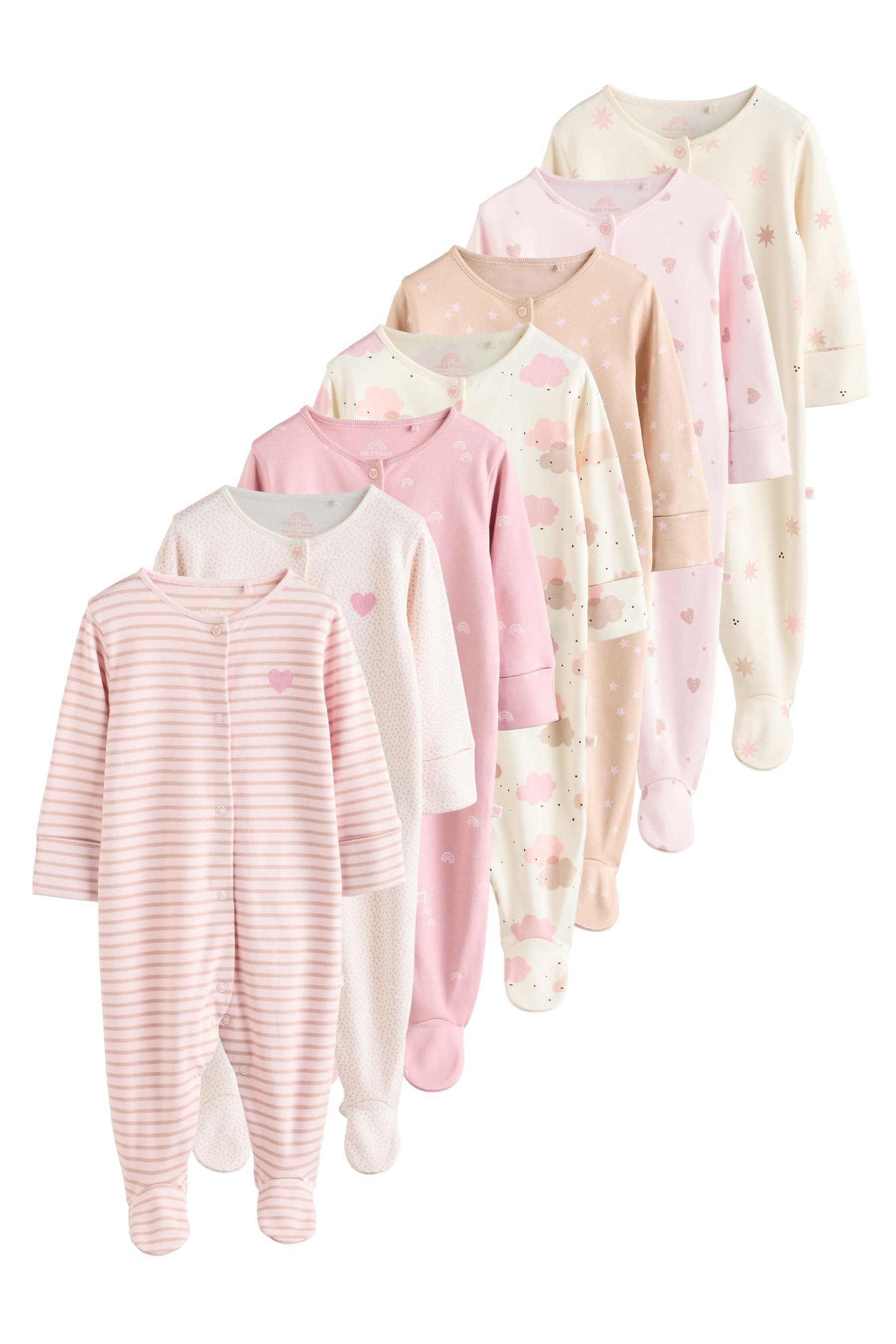 Next Schlafoverall 7er-Pack Babystrampler mit Druckknöpfen (7-tlg)