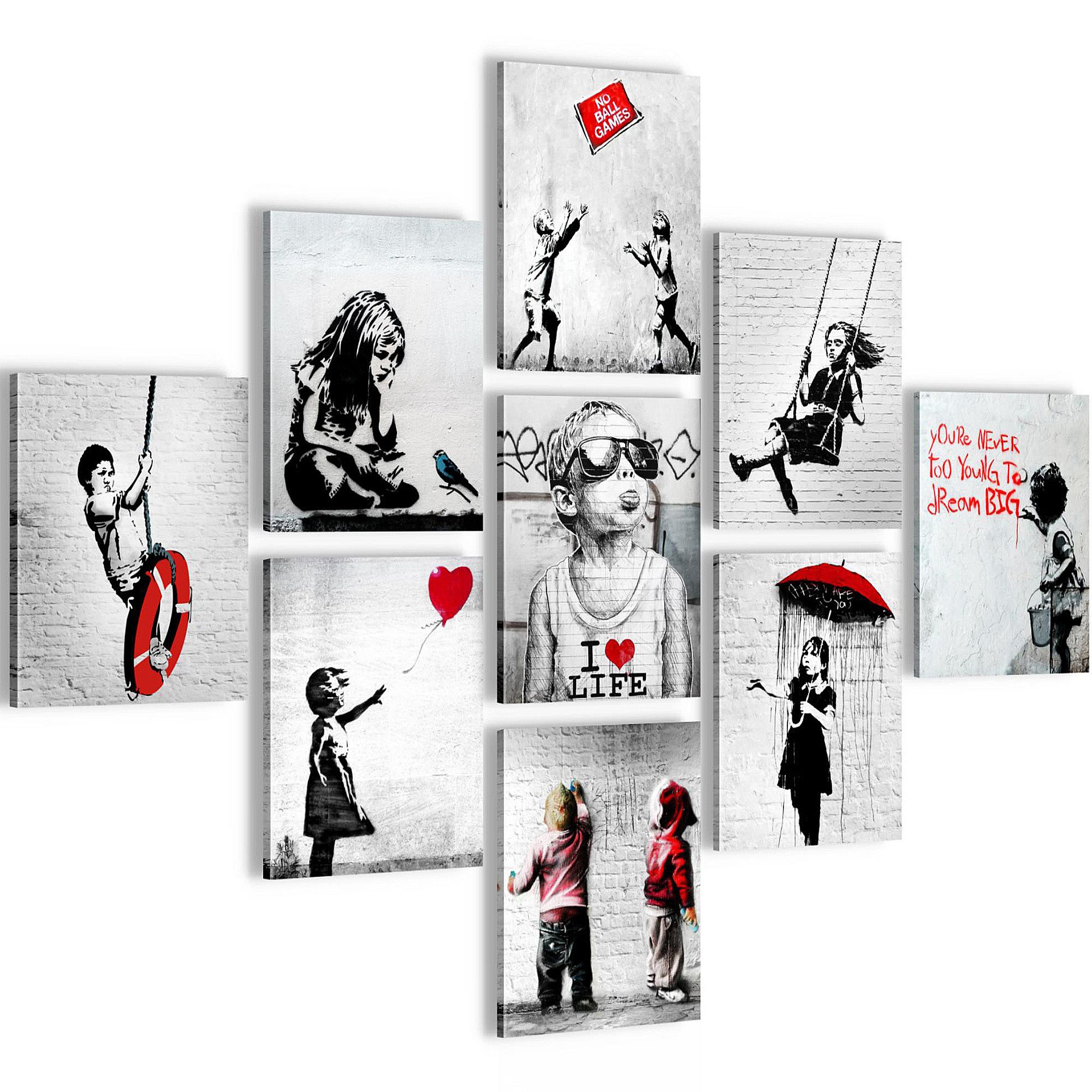 Novart Wandbild Wandbilder Banksy Collage Street Art Wohnzimmer Loft, Kinde günstig online kaufen