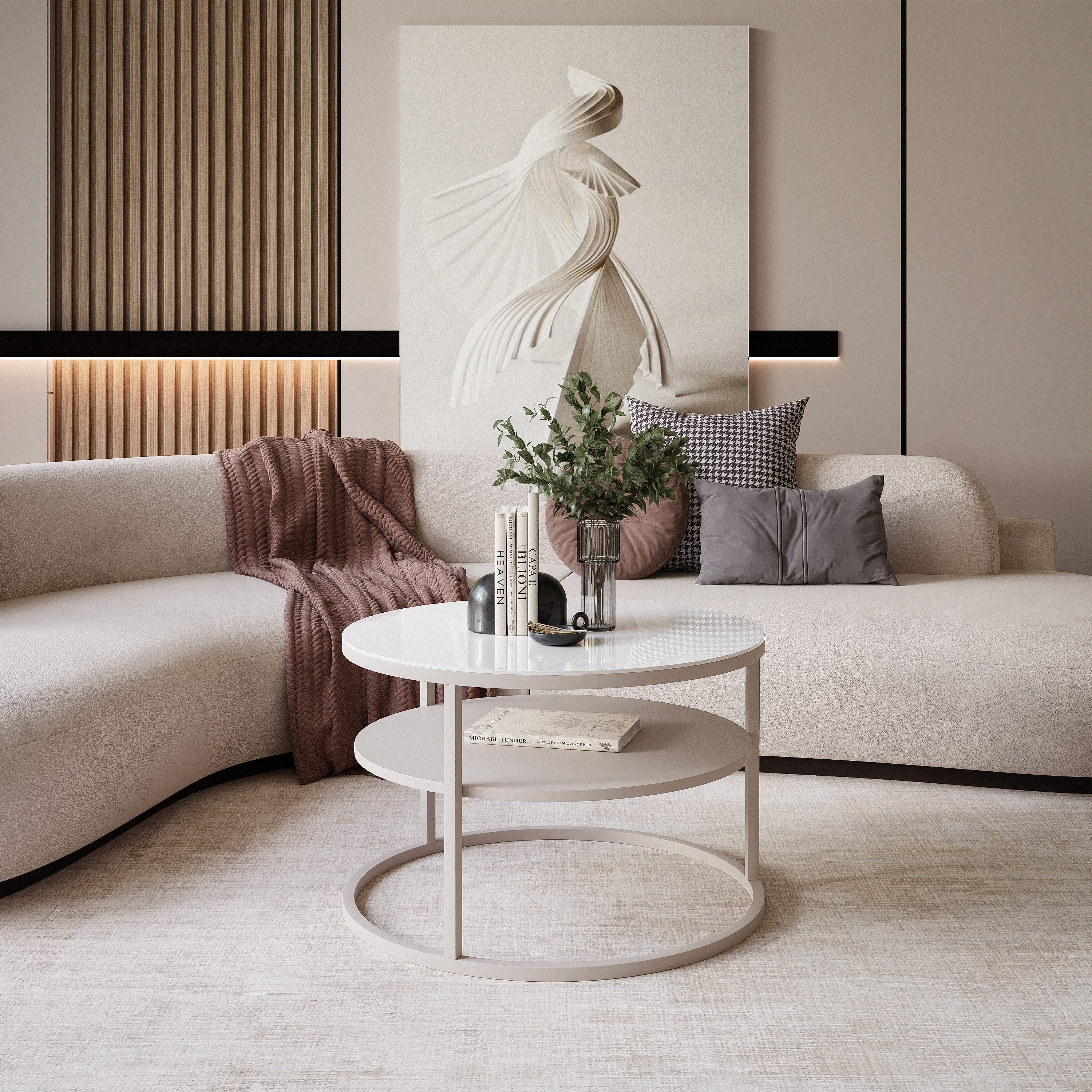 Lookway Couchtisch CIRI SLIM GLASS Kaschmir mit Ablage (1 Tisch), Durchmess günstig online kaufen