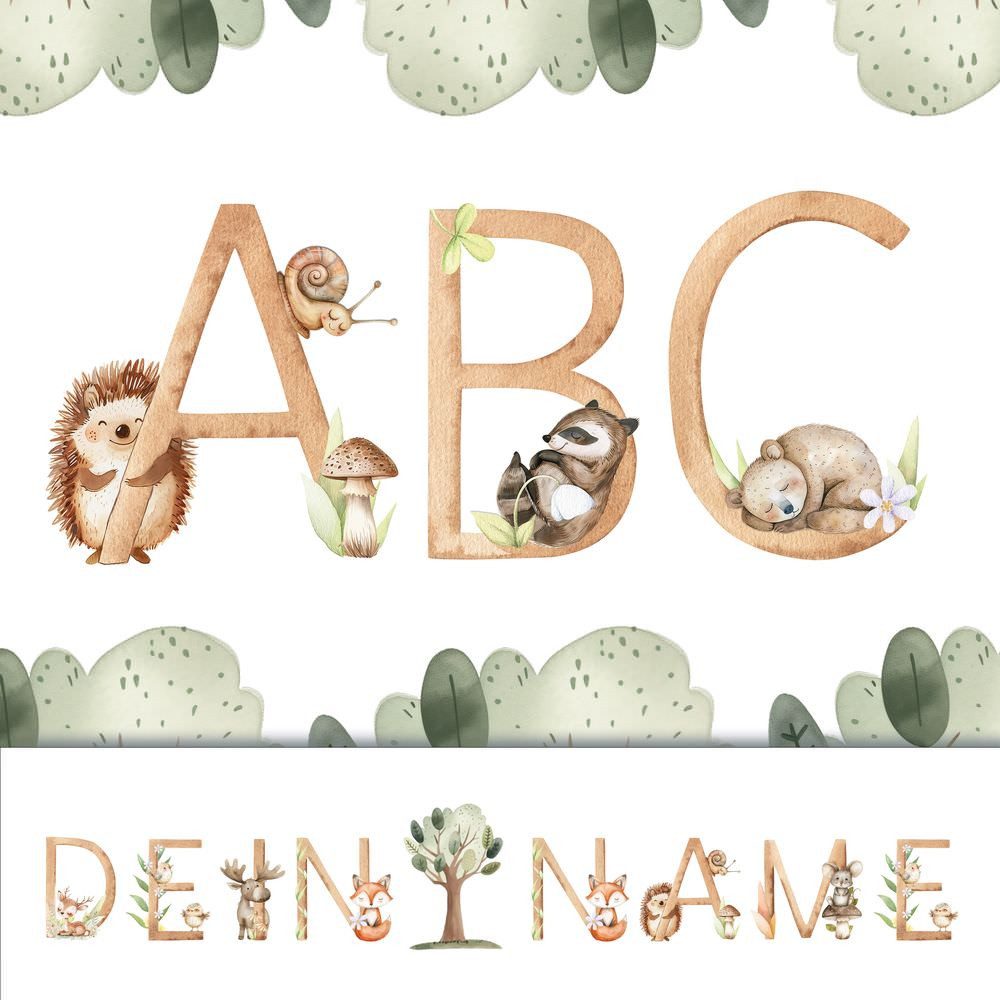 Sunnywall Wandtattoo Buchstaben ABC Waldtiere Aufkleber für Wand & Tür (Buc günstig online kaufen