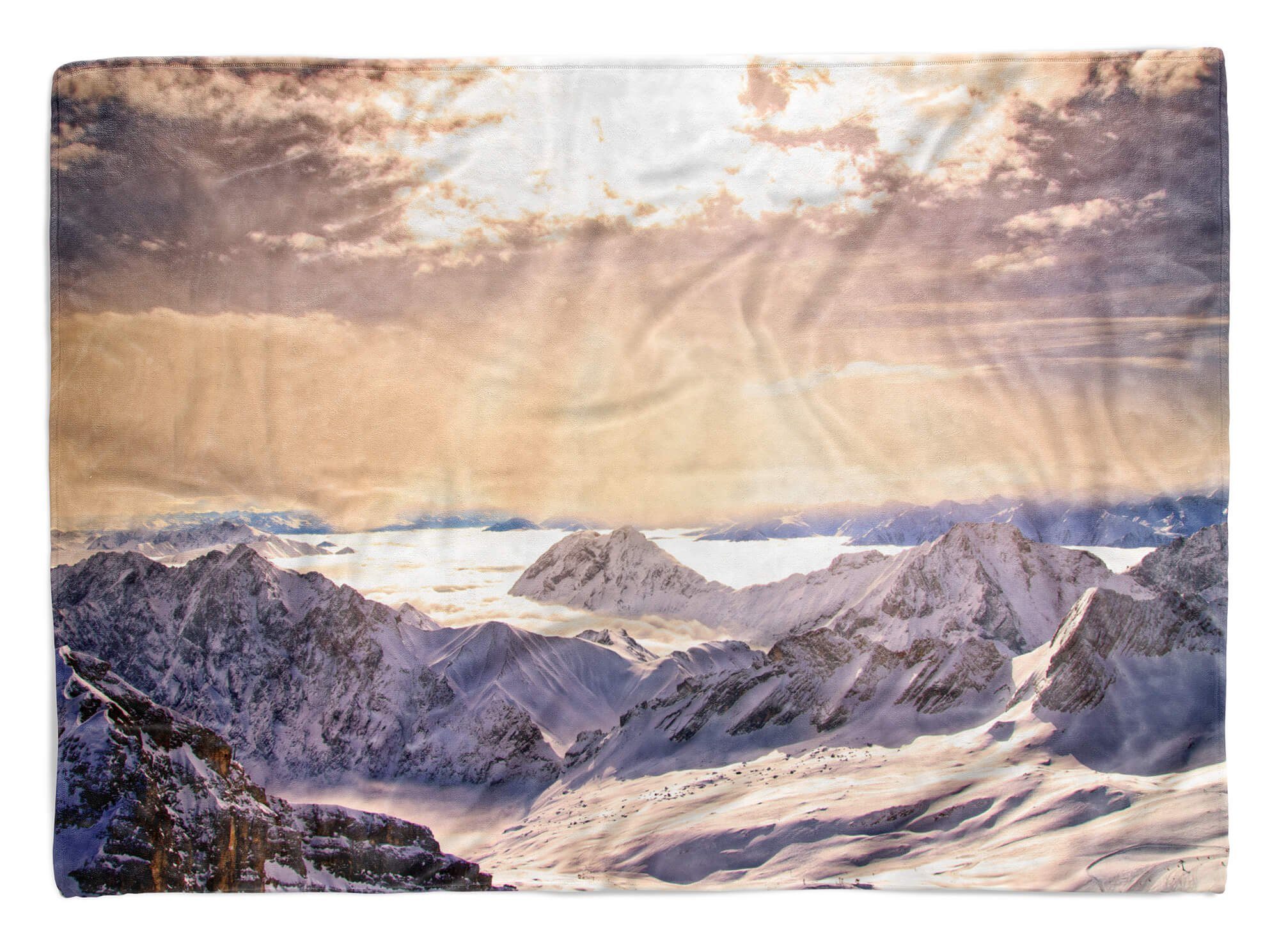 Sinus Art Handtücher Handtuch Strandhandtuch Saunatuch Kuscheldecke mit Fotomotiv Berge Schnee Bergkette, Baumwolle-Polyester-Mix (1-St), Handtuch | Saunahandtücher