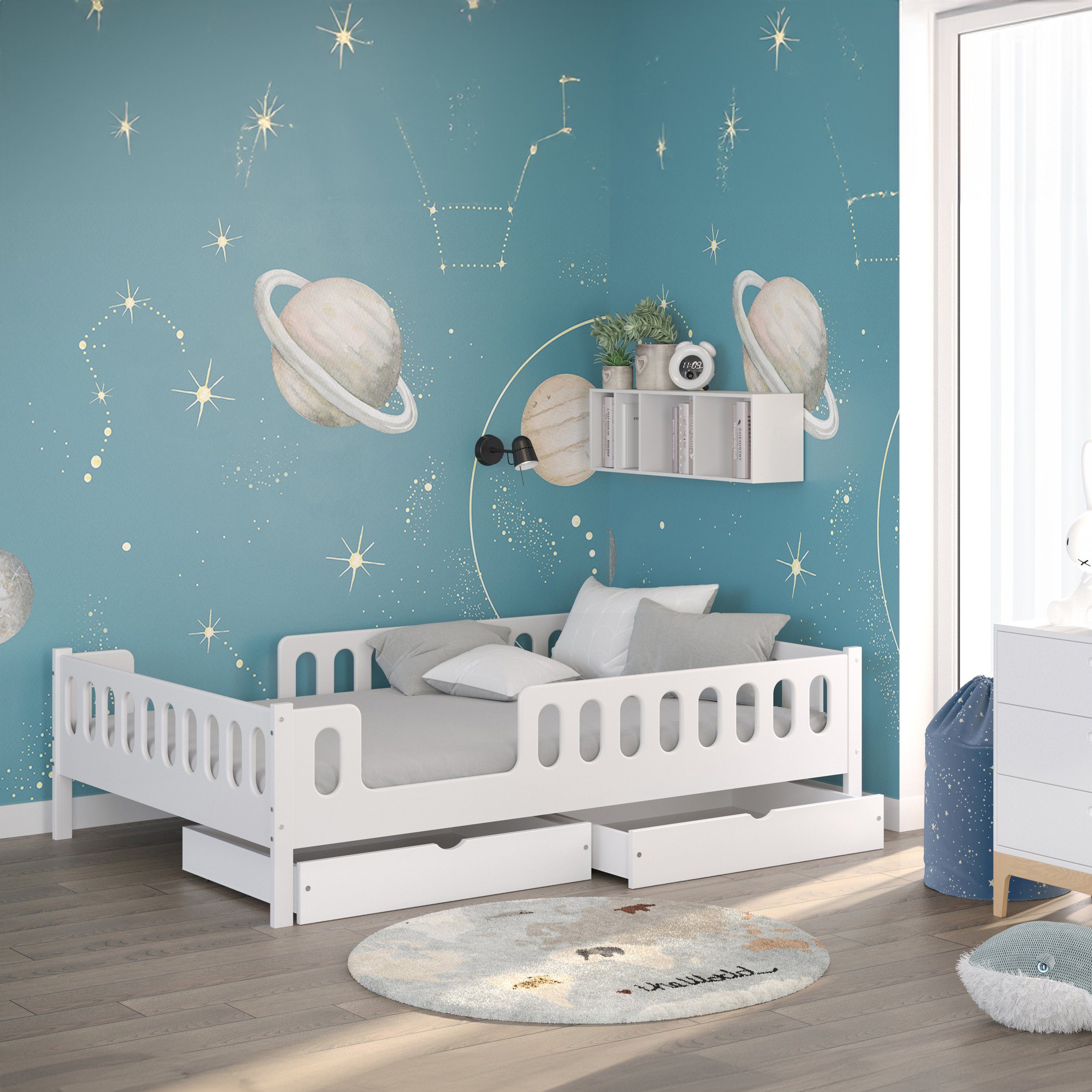 CADANI Kinderbett LARS Weiß (abnehmbarer Rausfallschutz), günstig online kaufen