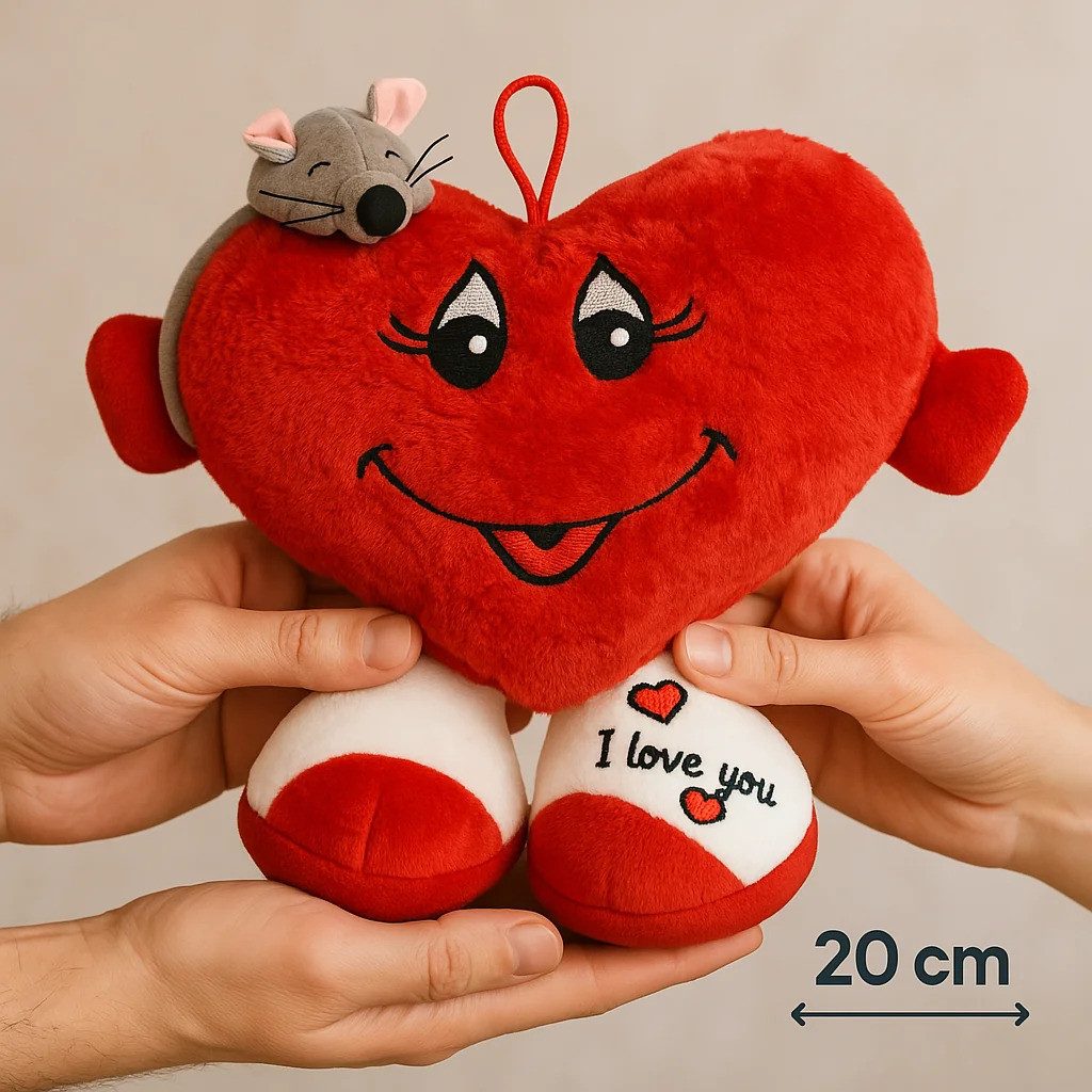 Landahl & Baumann Dekokissen Herz Kuscheltier stehend – 20 cm – Mit gesticktem Gesicht