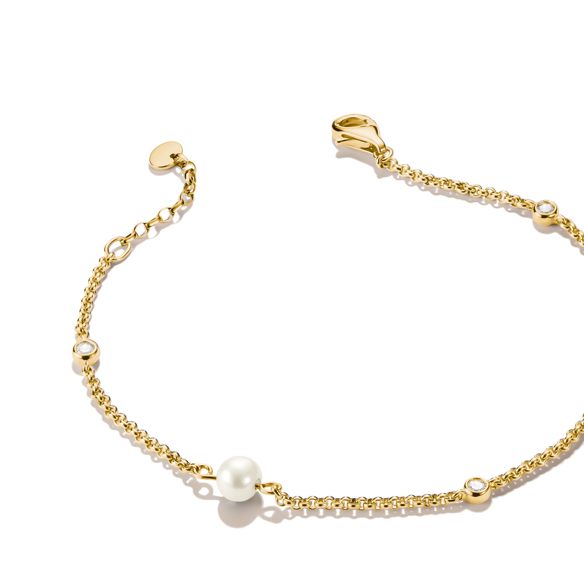 THOMAS SABO Perlenarmband Armband mit Perlen gelbgoldfarben klein, mit Zirkonia (synth) - mit Süßwasserzuchtperle