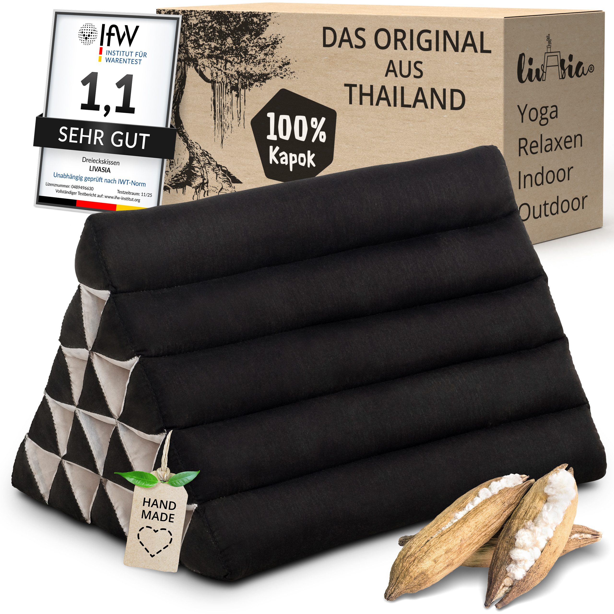 livasia Keilkissen Kapok Dreieckskissen hoch (Basic) - 40x55x36cm -, vegan, handgefertigt
