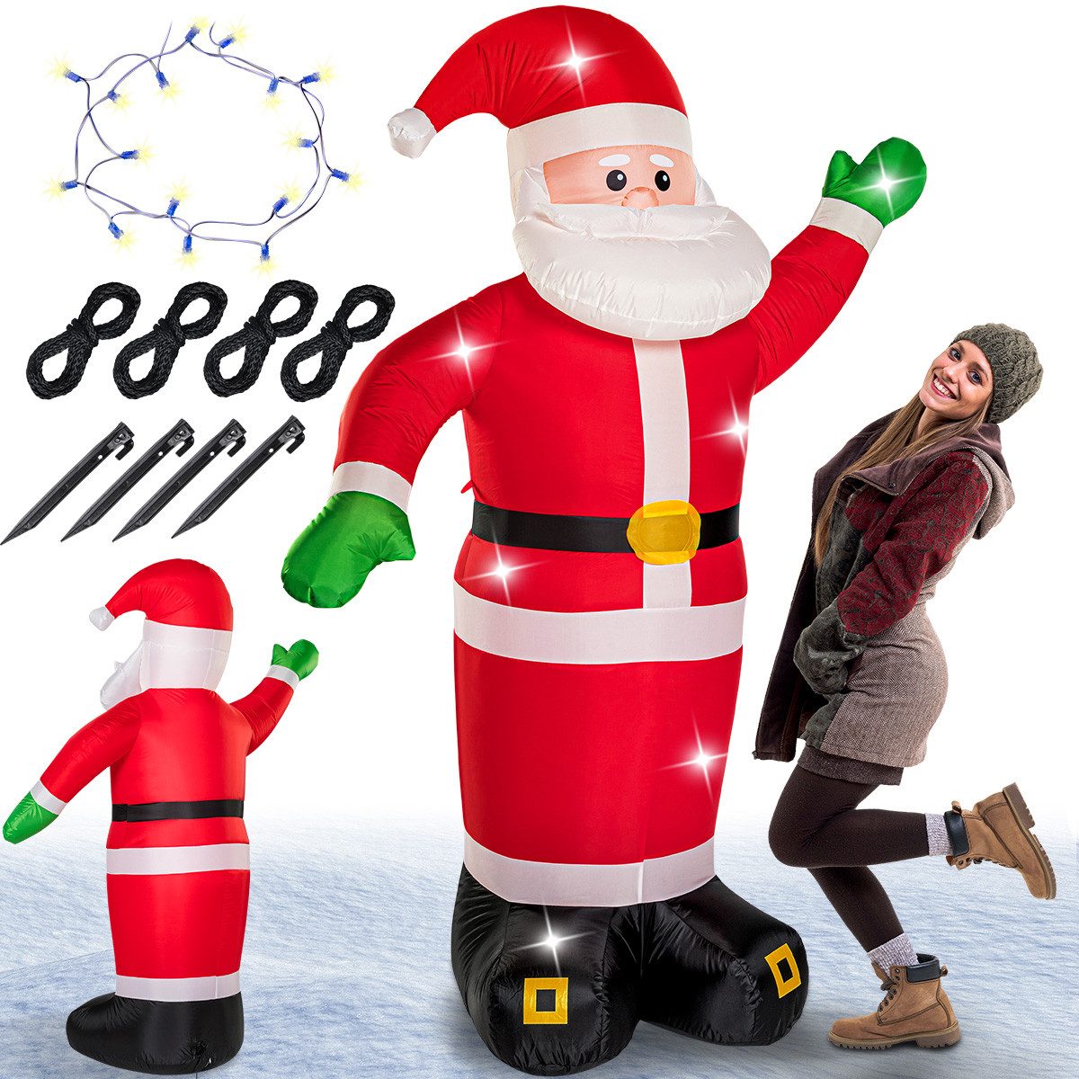 monzana Weihnachtsmann, Aufblasbarer XXL 250cm LED Beleuchtet Befestigungsmaterial IP44 Außen
