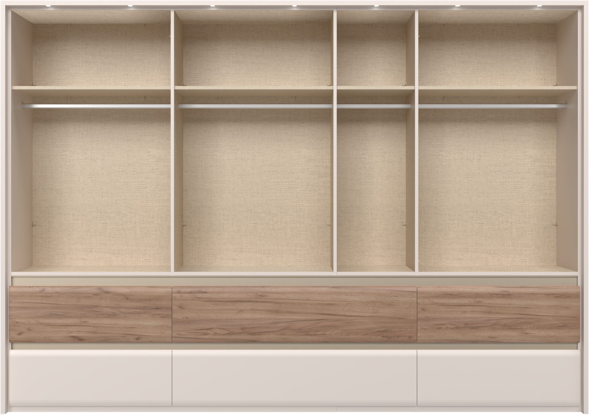 OTTO home Kleiderschrank Invictus, UV lackiert, FSC-zertifiziert, grifflose Optik (abgerundete Schubladen aus MDF im Holzdekor, soft-close) mit Beleuchtung, Türen komplett verspiegelt, hoher Schrank (226cm)