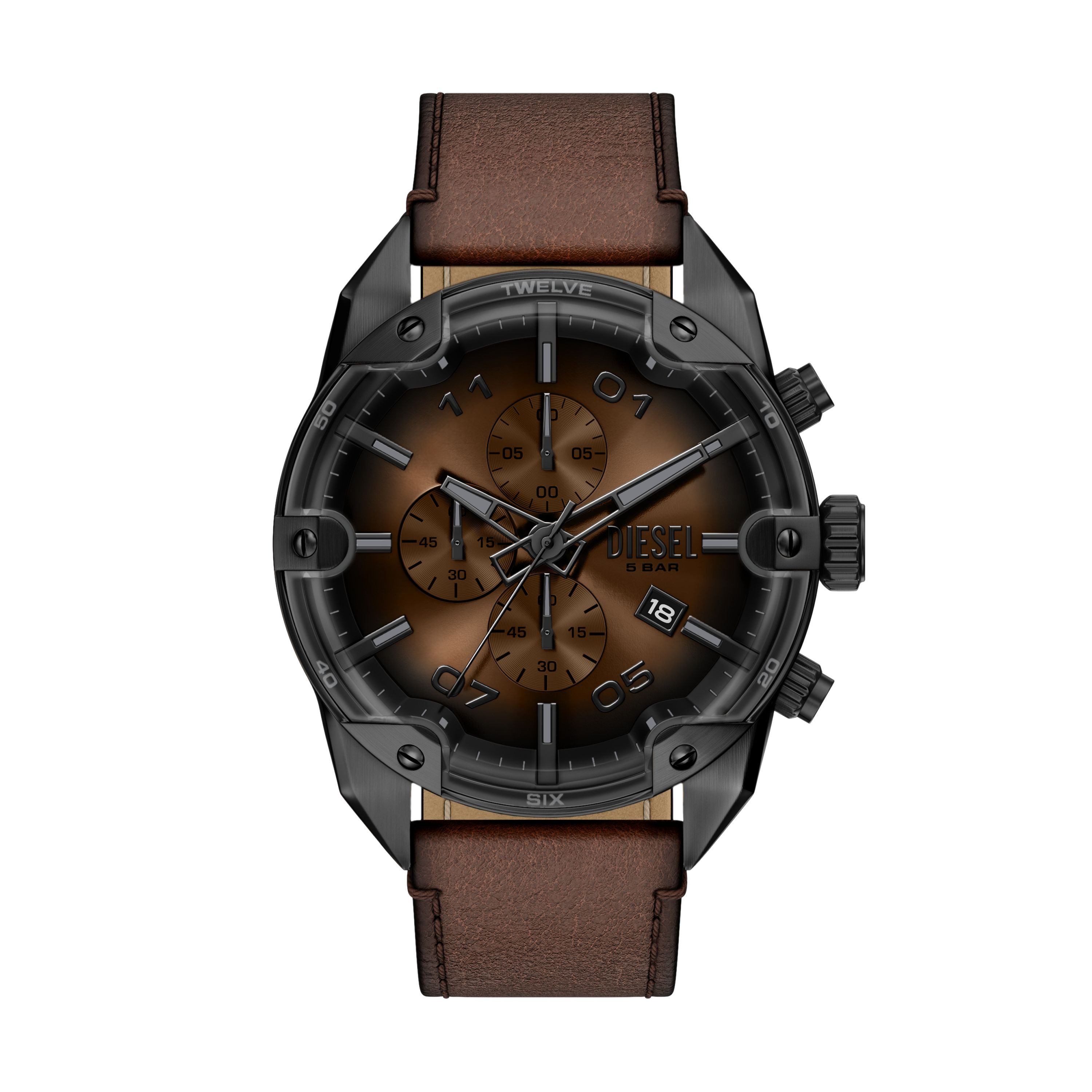 Diesel Chronograph Spiked DZ4735, Quarzuhr, Armbanduhr, Lederarmband, analog, Tag