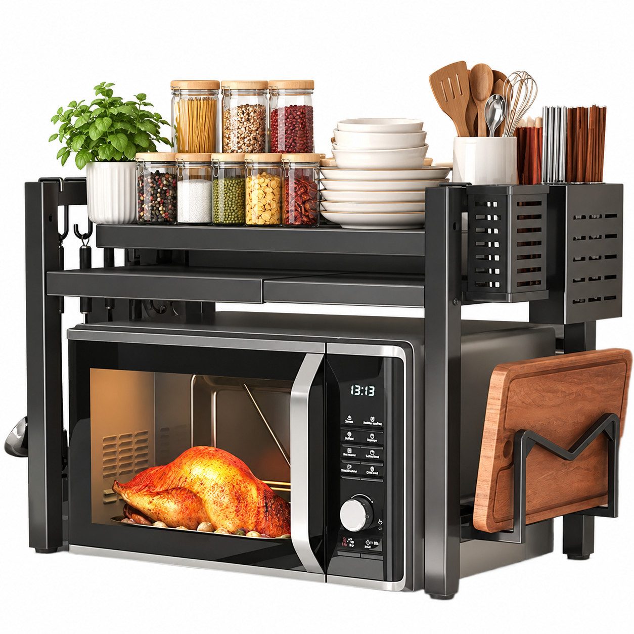 DUMOS Standregal Haushalt Mikrowellenregal, einlagig, ausziehbar 40–60 cm, schwarz